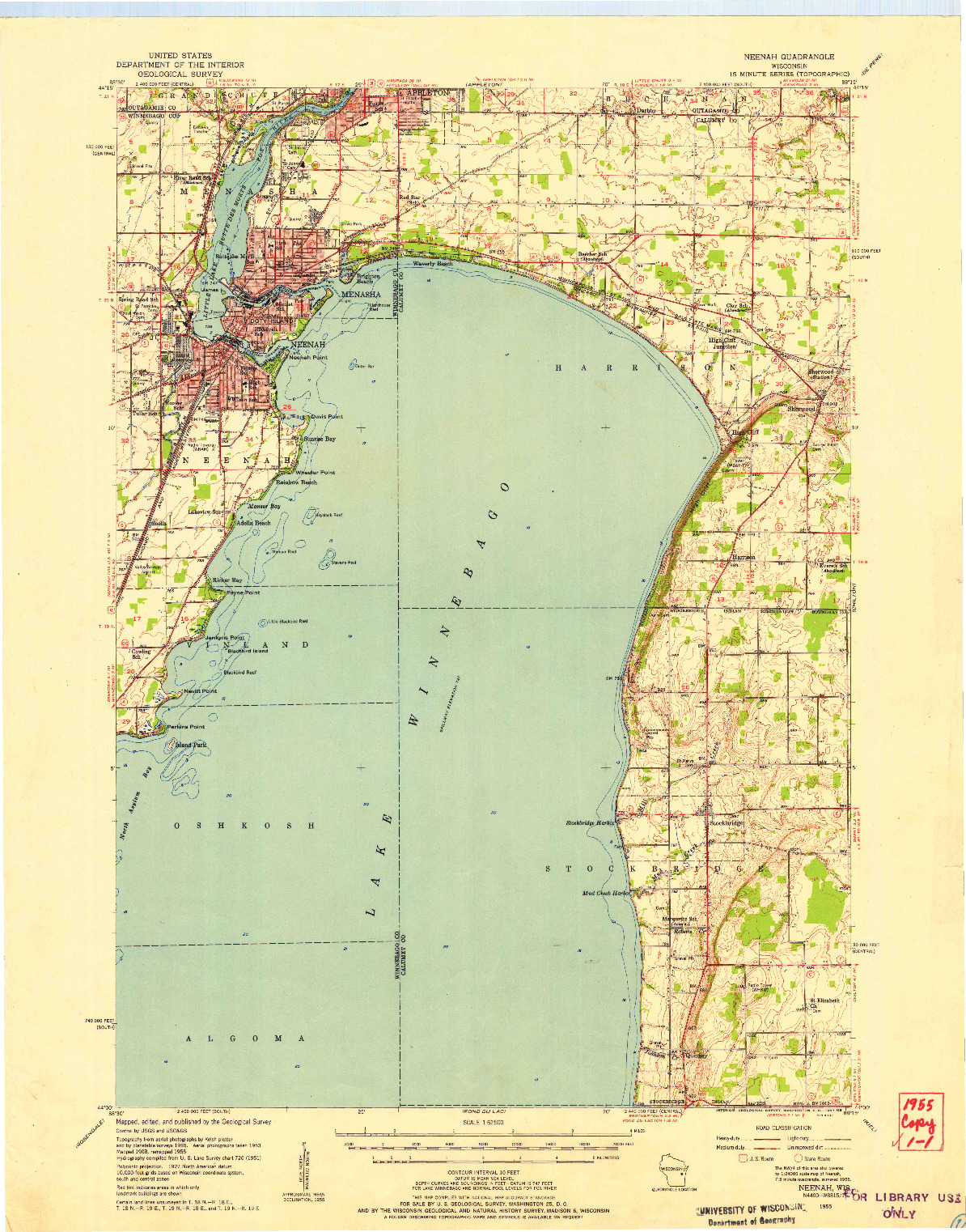 USGS 1:62500-SCALE QUADRANGLE FOR NEENAH, WI 1955