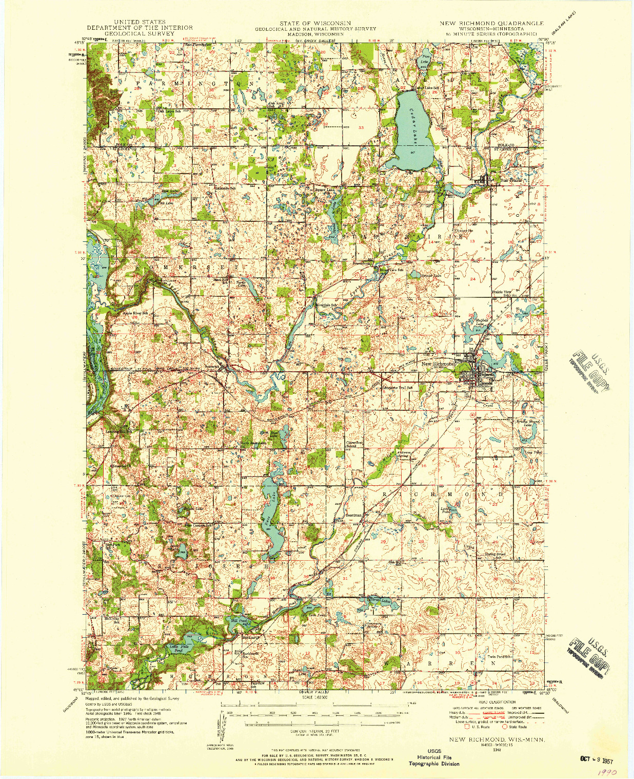 USGS 1:62500-SCALE QUADRANGLE FOR NEW RICHMOND, WI 1948