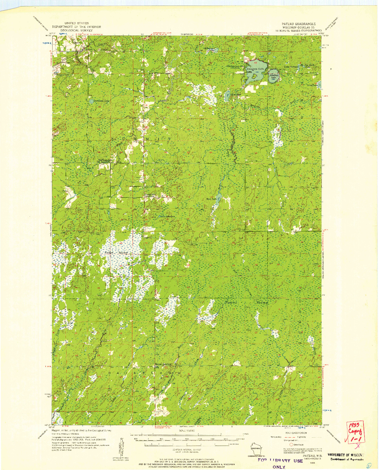 USGS 1:62500-SCALE QUADRANGLE FOR PATZAU, WI 1955