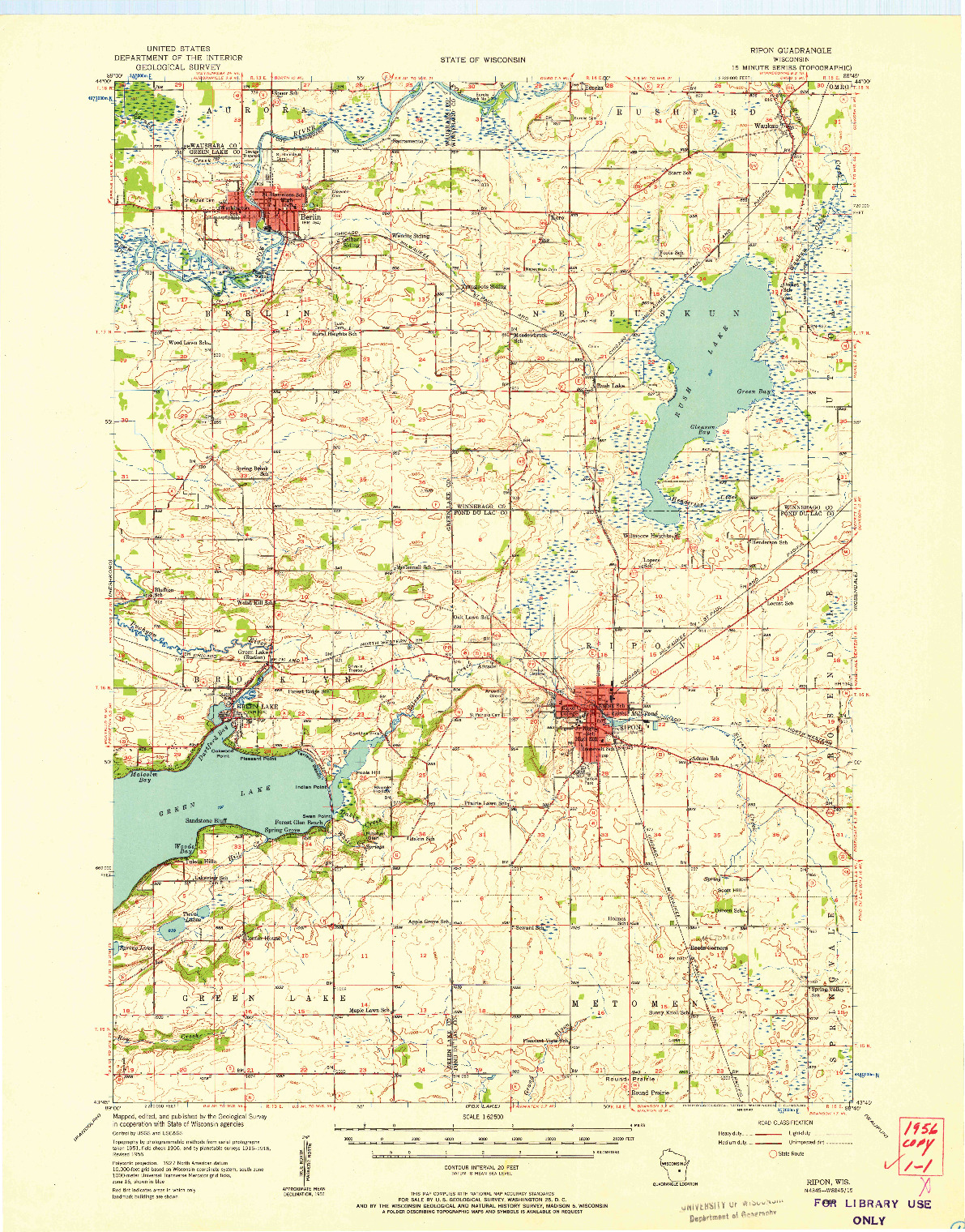 USGS 1:62500-SCALE QUADRANGLE FOR RIPON, WI 1956