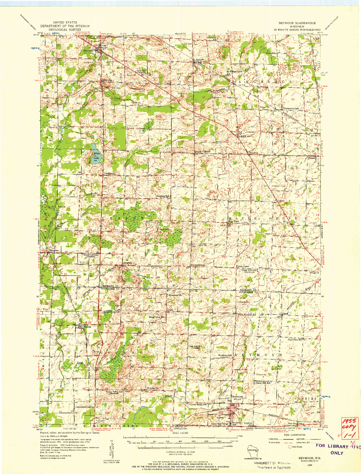 USGS 1:62500-SCALE QUADRANGLE FOR SEYMOUR, WI 1955