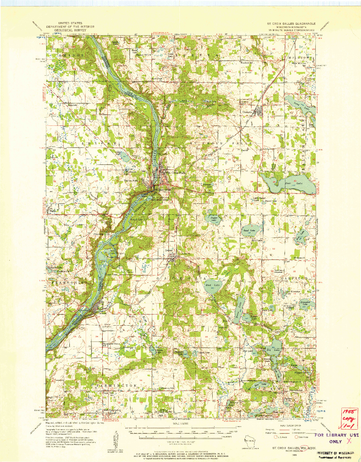 USGS 1:62500-SCALE QUADRANGLE FOR ST. CROIX DALLES, WI 1955