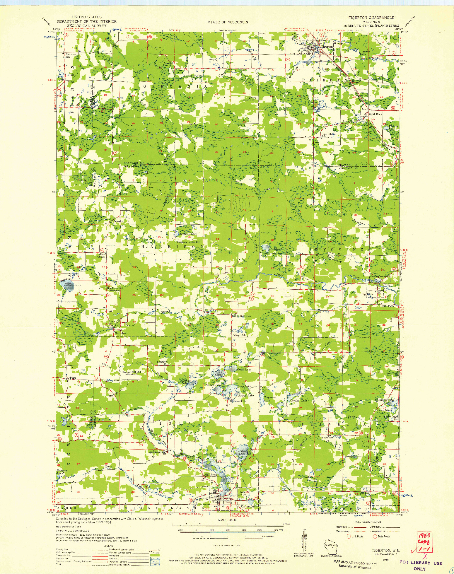 USGS 1:48000-SCALE QUADRANGLE FOR TIGERTON, WI 1955