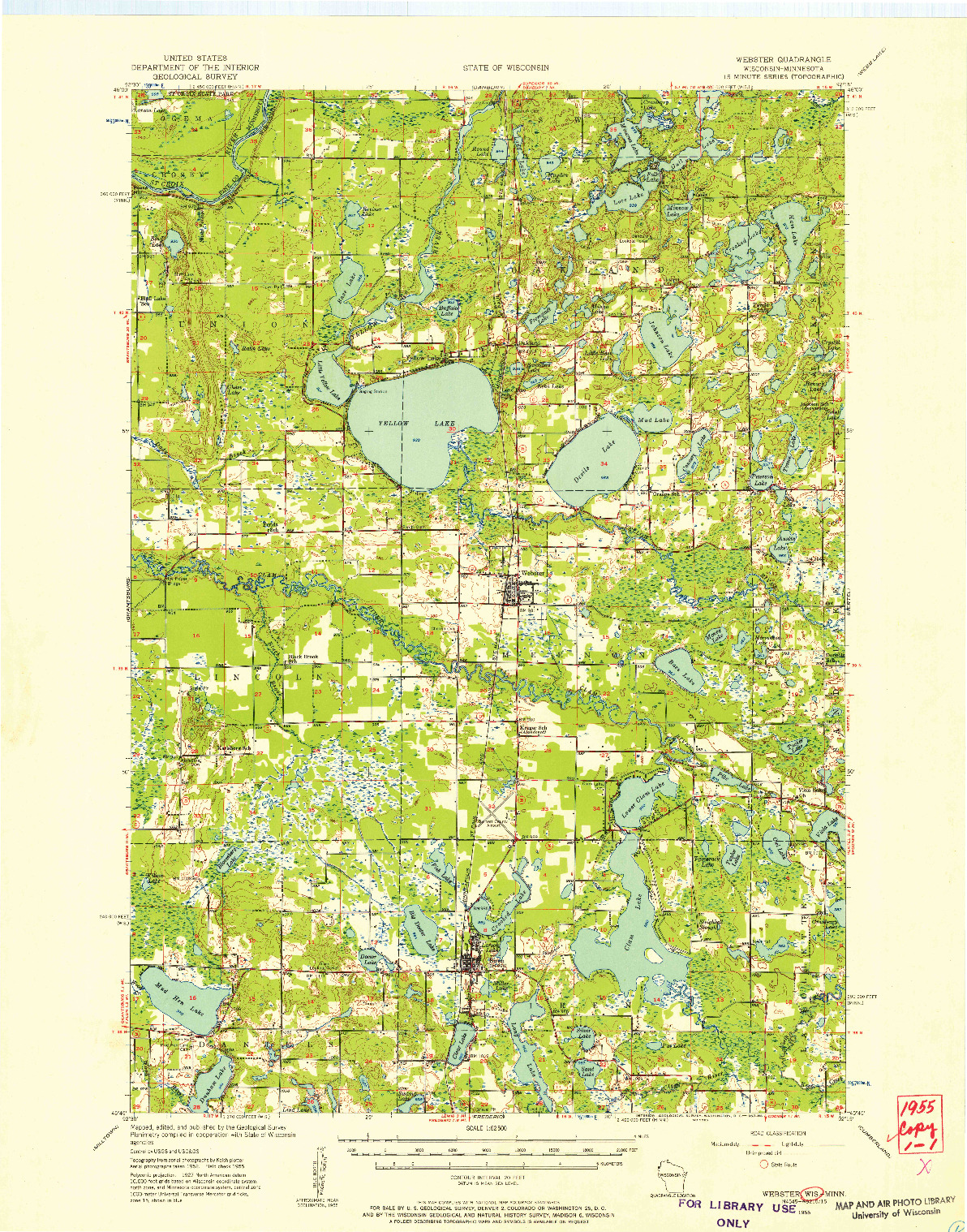 USGS 1:62500-SCALE QUADRANGLE FOR WEBSTER, WI 1955