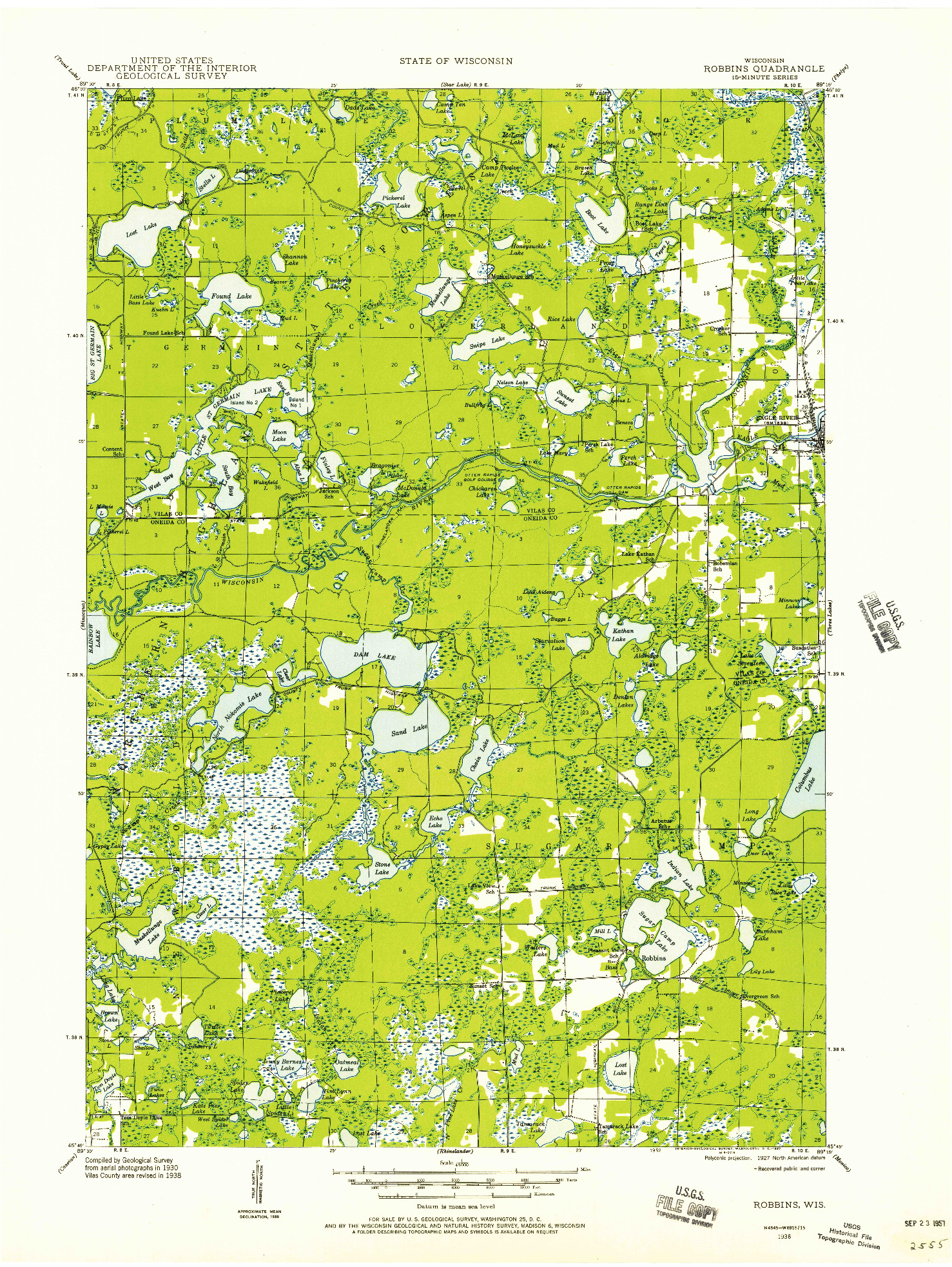 USGS 1:48000-SCALE QUADRANGLE FOR ROBBINS, WI 1938