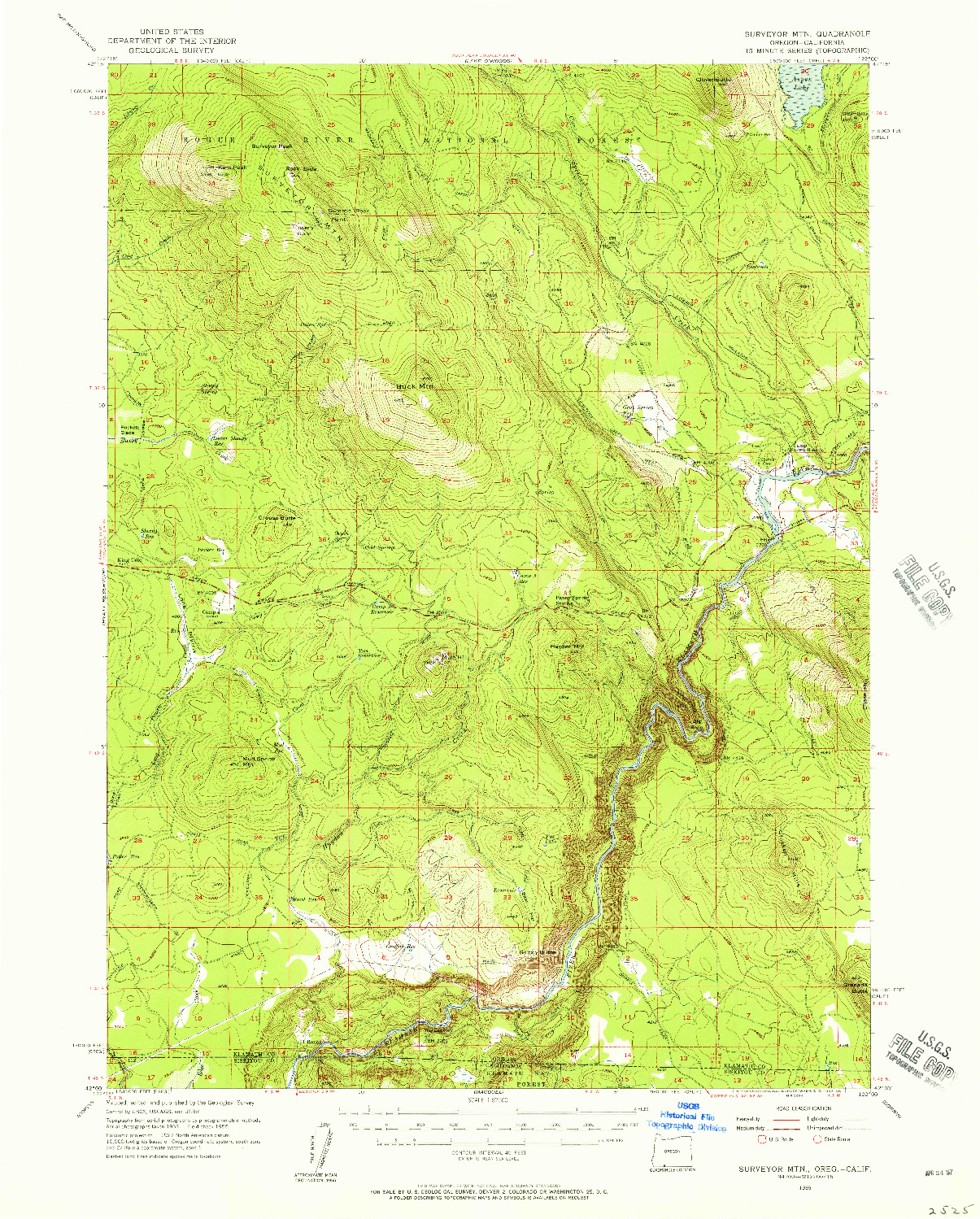 USGS 1:62500-SCALE QUADRANGLE FOR SURVEYOR MTN, OR 1955