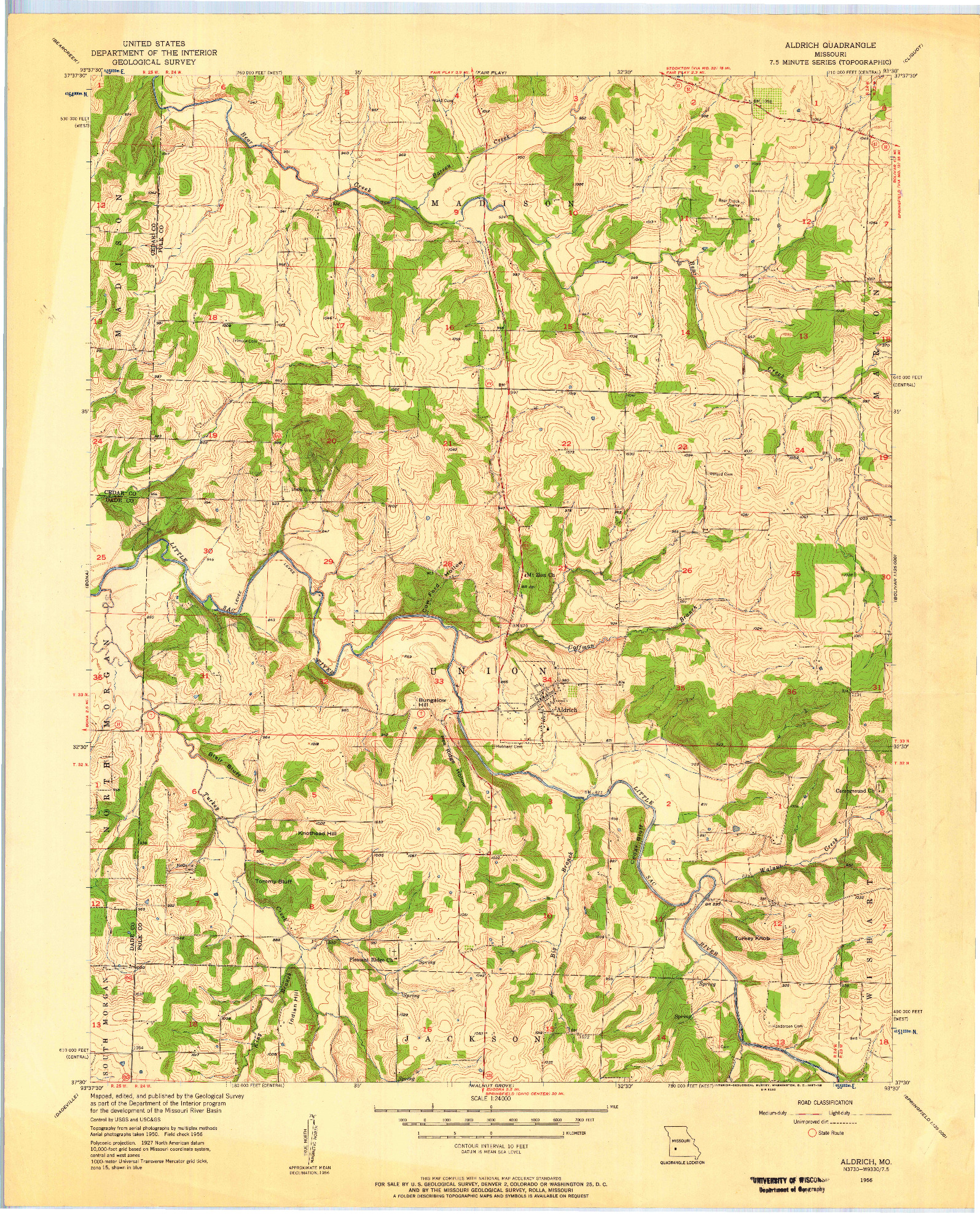 USGS 1:24000-SCALE QUADRANGLE FOR ALDRICH, MO 1956