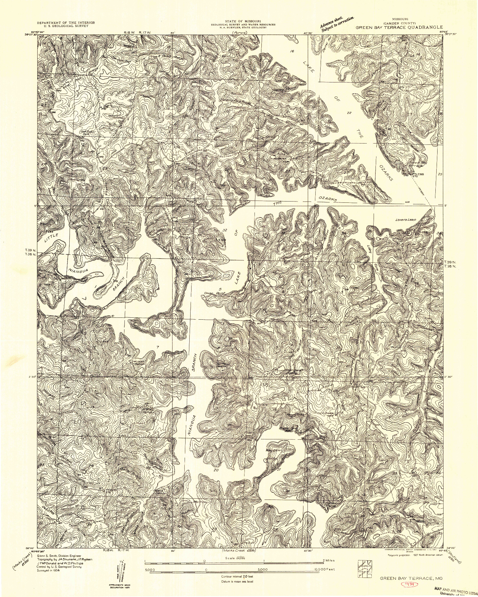 USGS 1:24000-SCALE QUADRANGLE FOR GREEN BAY TERRACE, MO 1934