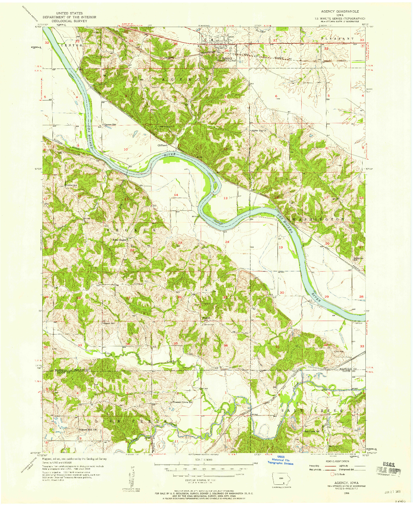 USGS 1:24000-SCALE QUADRANGLE FOR AGENCY, IA 1956