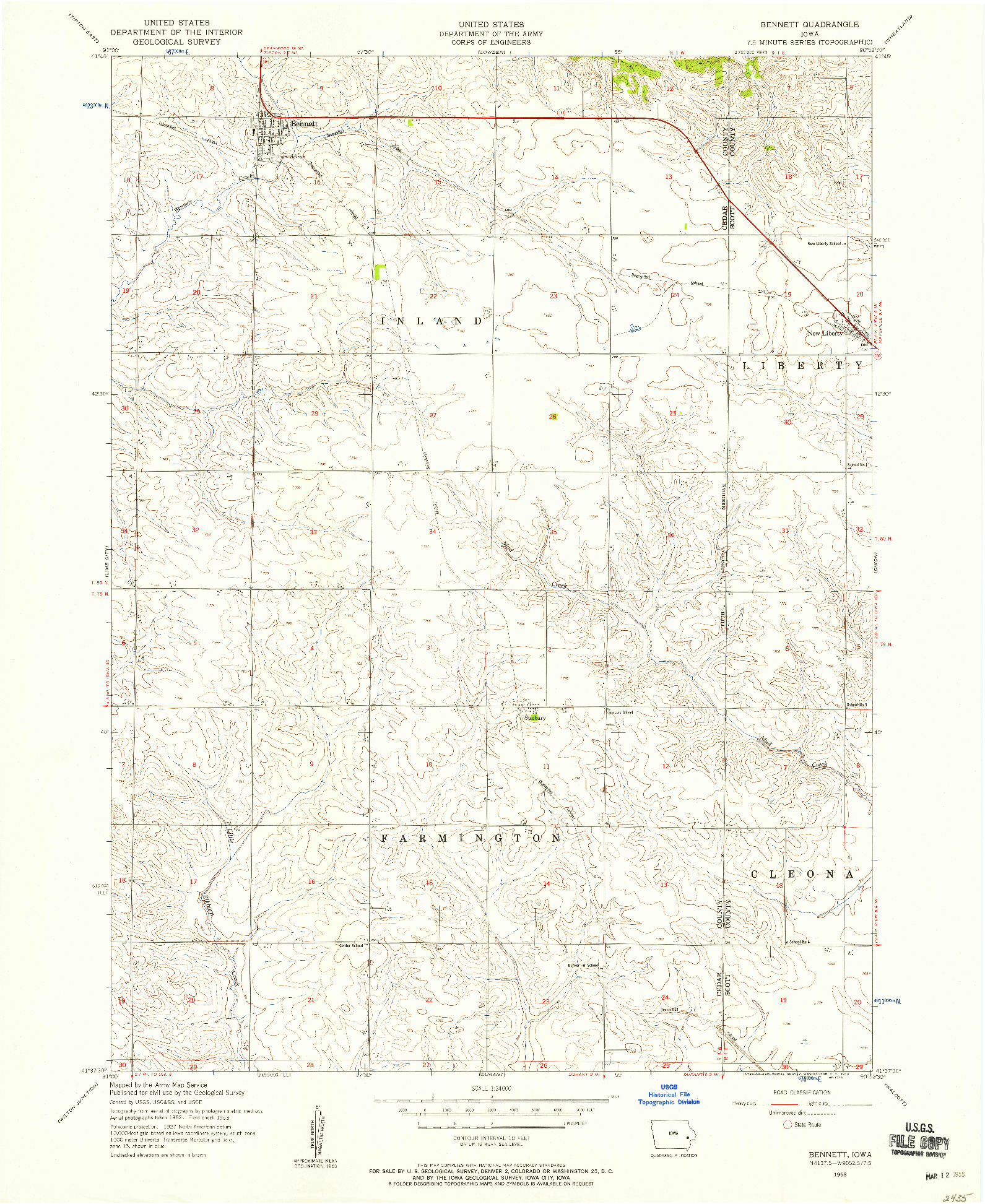 USGS 1:24000-SCALE QUADRANGLE FOR BENNETT, IA 1953