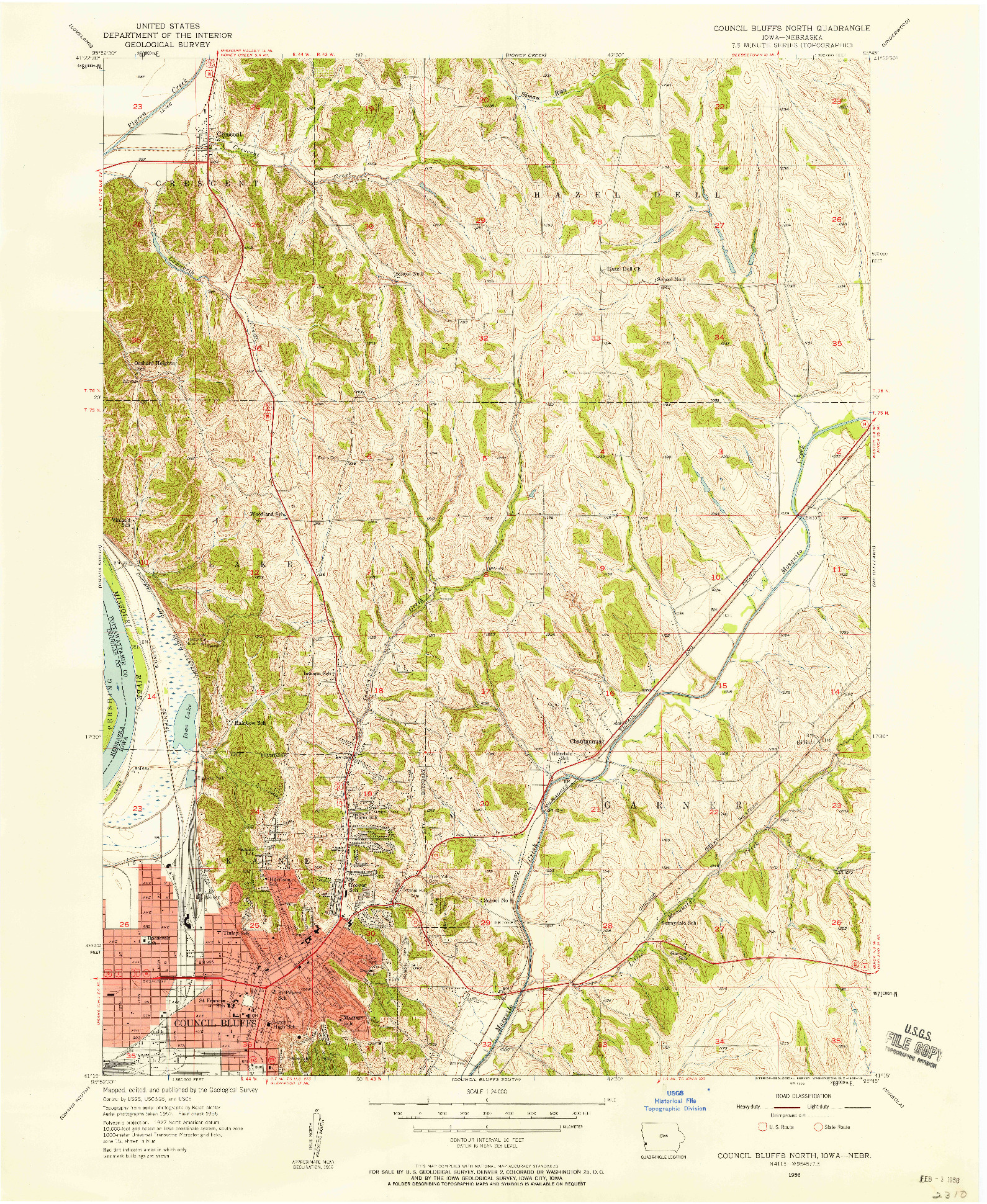 USGS 1:24000-SCALE QUADRANGLE FOR COUNCIL BLUFFS NORTH, IA 1956