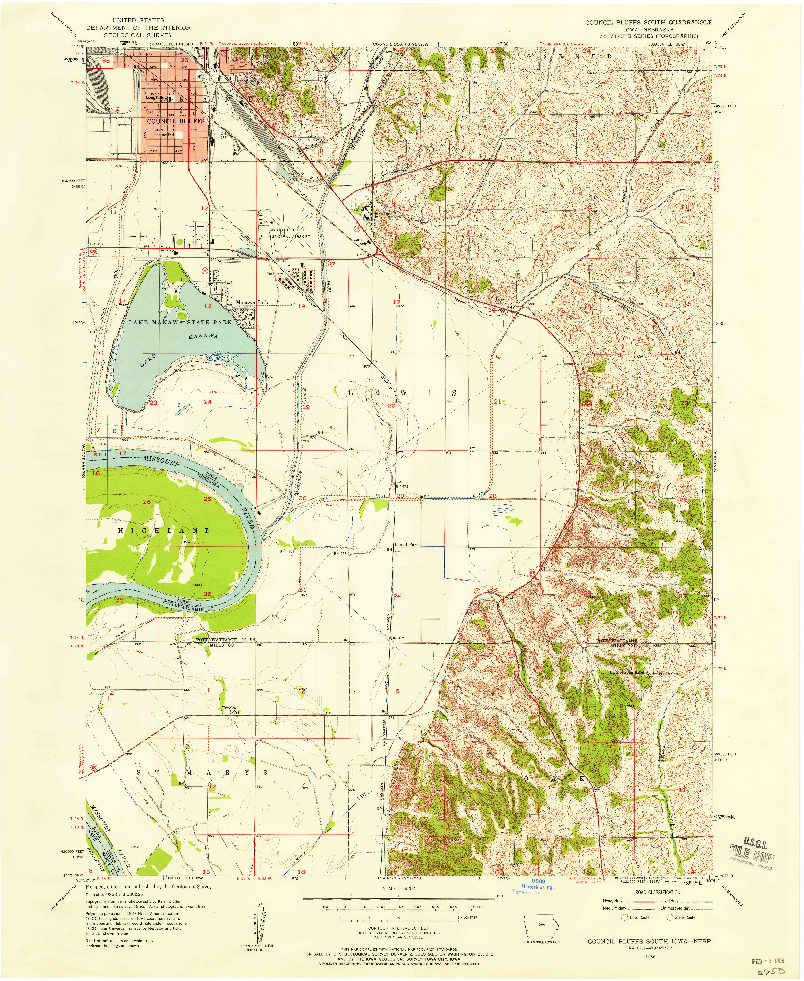 USGS 1:24000-SCALE QUADRANGLE FOR COUNCIL BLUFFS SOUTH, IA 1956