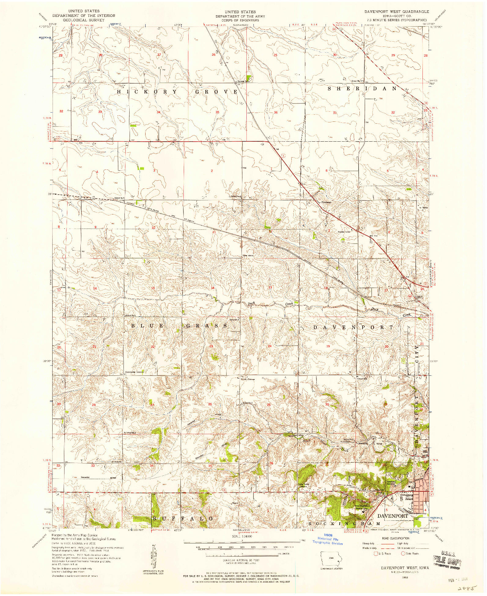 USGS 1:24000-SCALE QUADRANGLE FOR DAVENPORT WEST, IA 1953