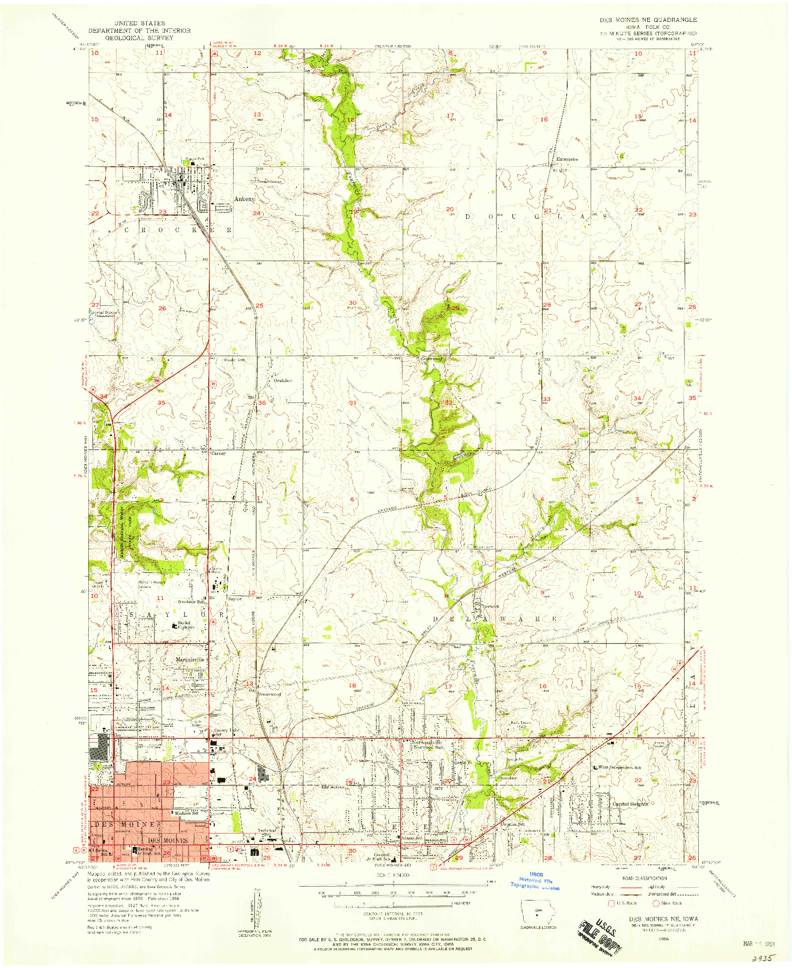 USGS 1:24000-SCALE QUADRANGLE FOR DES MOINES NE, IA 1956