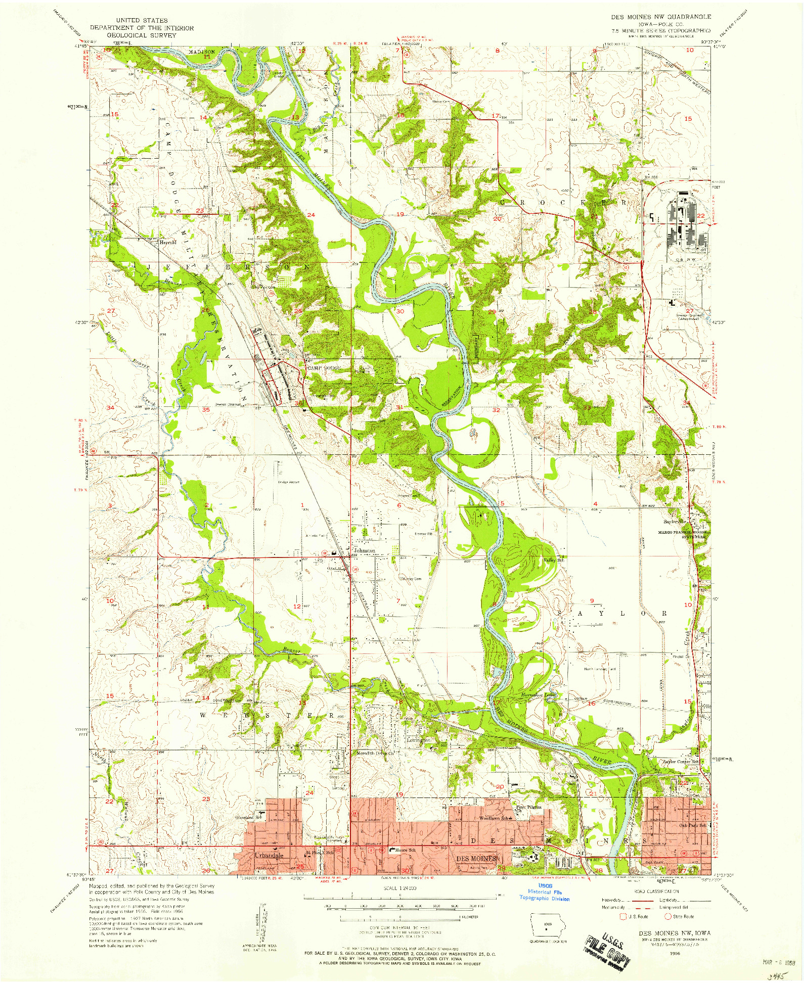 USGS 1:24000-SCALE QUADRANGLE FOR DES MOINES NW, IA 1956