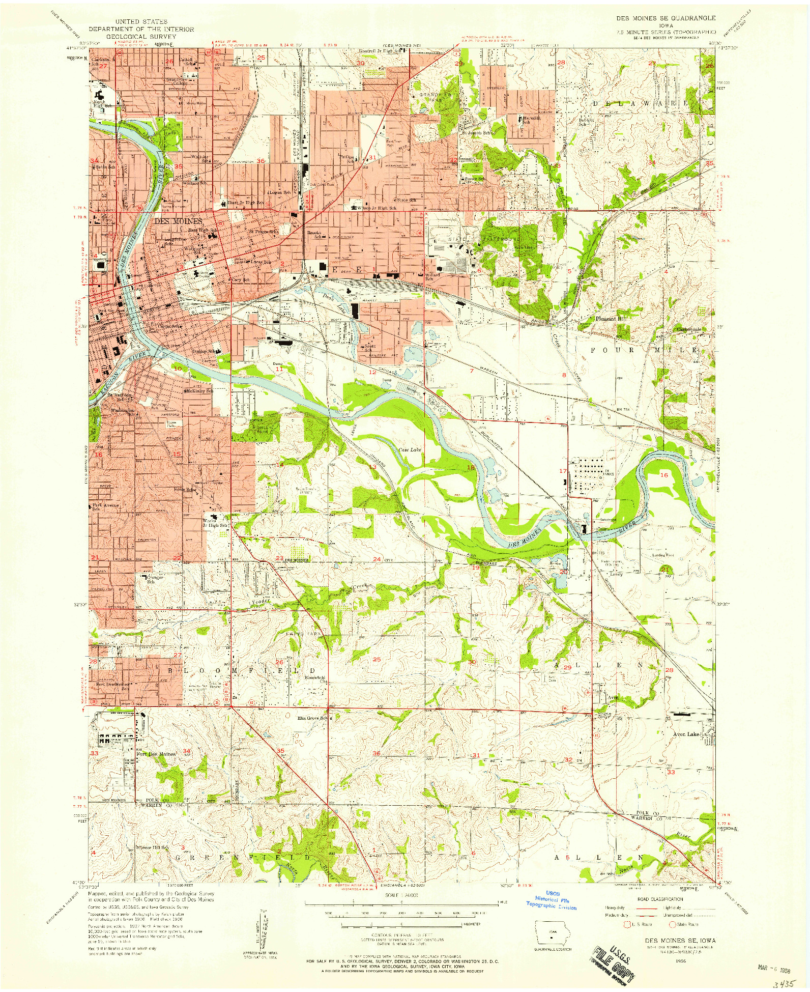 USGS 1:24000-SCALE QUADRANGLE FOR DES MOINES SE, IA 1956