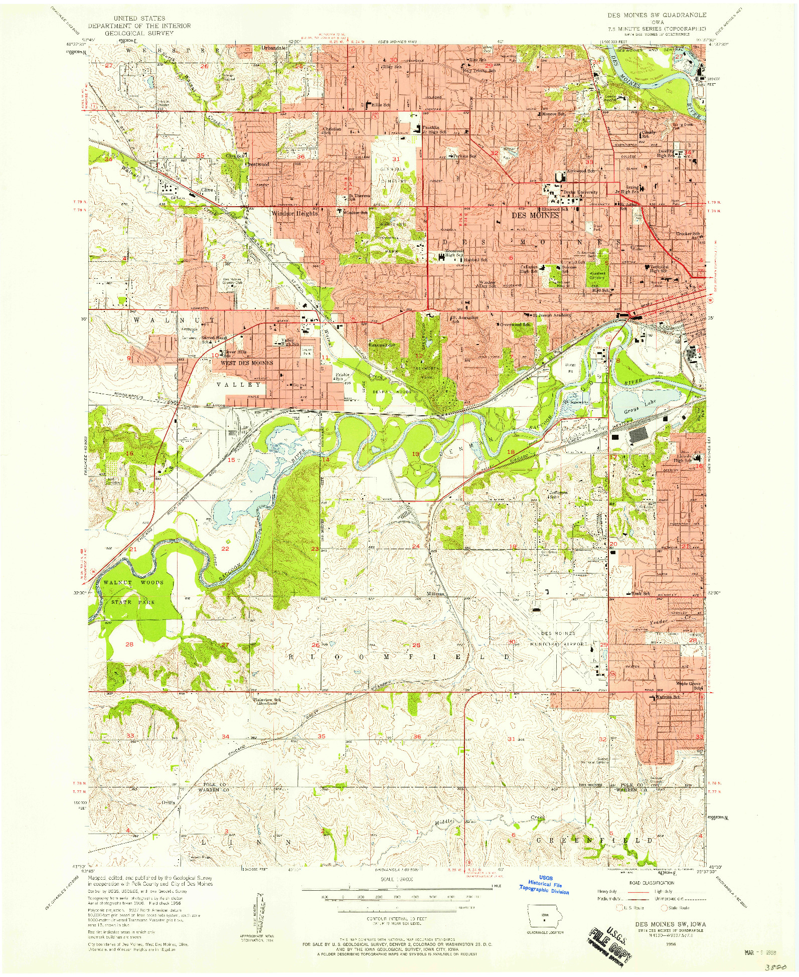 USGS 1:24000-SCALE QUADRANGLE FOR DES MOINES SW, IA 1956