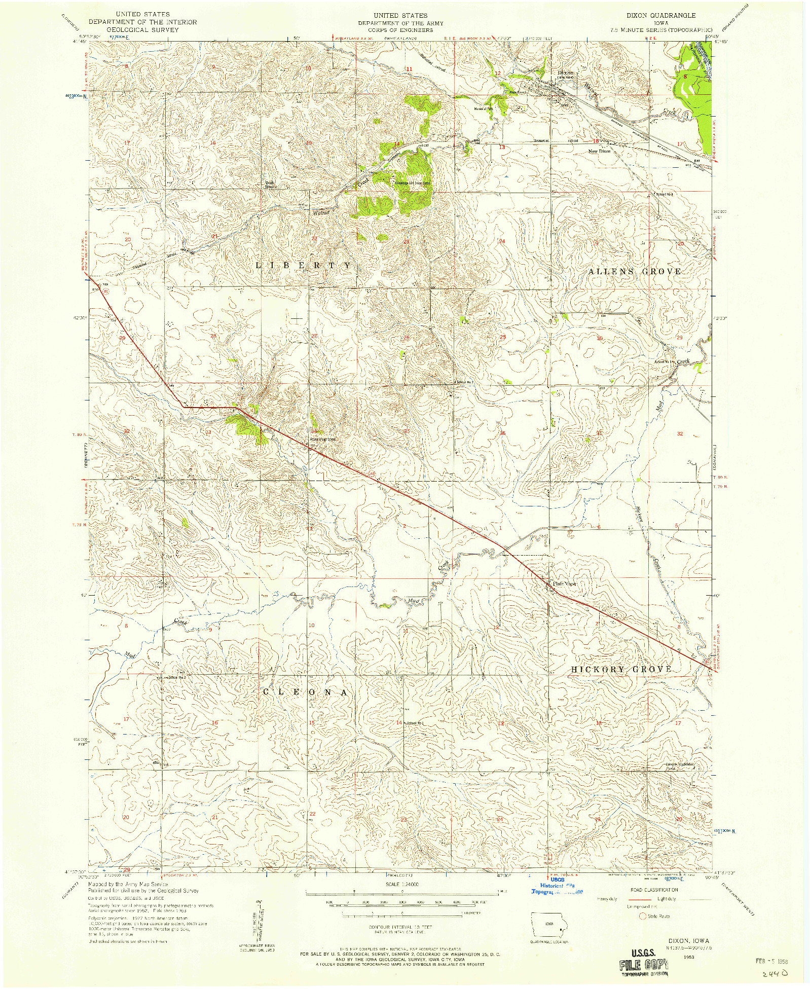 USGS 1:24000-SCALE QUADRANGLE FOR DIXON, IA 1953