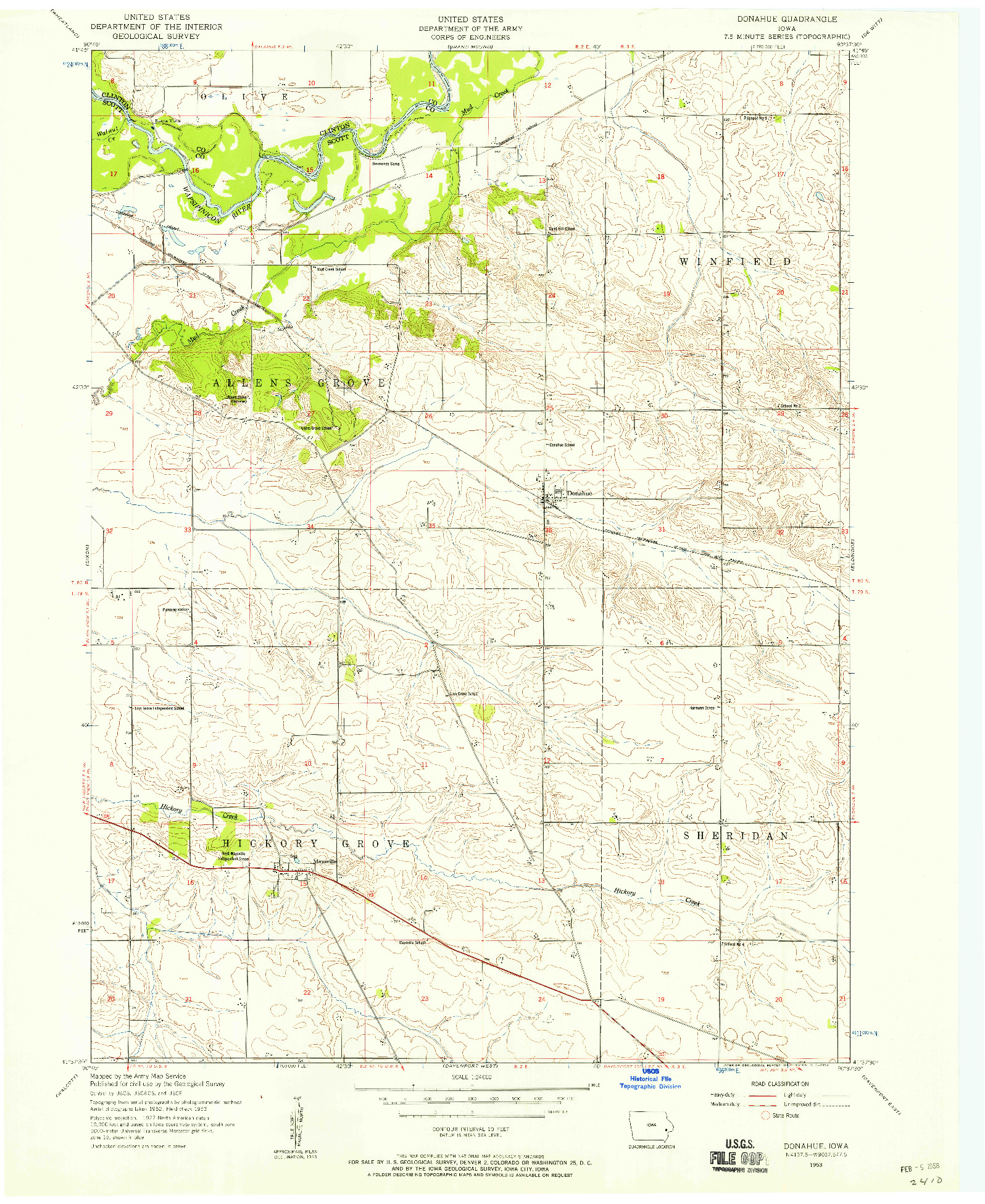 USGS 1:24000-SCALE QUADRANGLE FOR DONAHUE, IA 1953