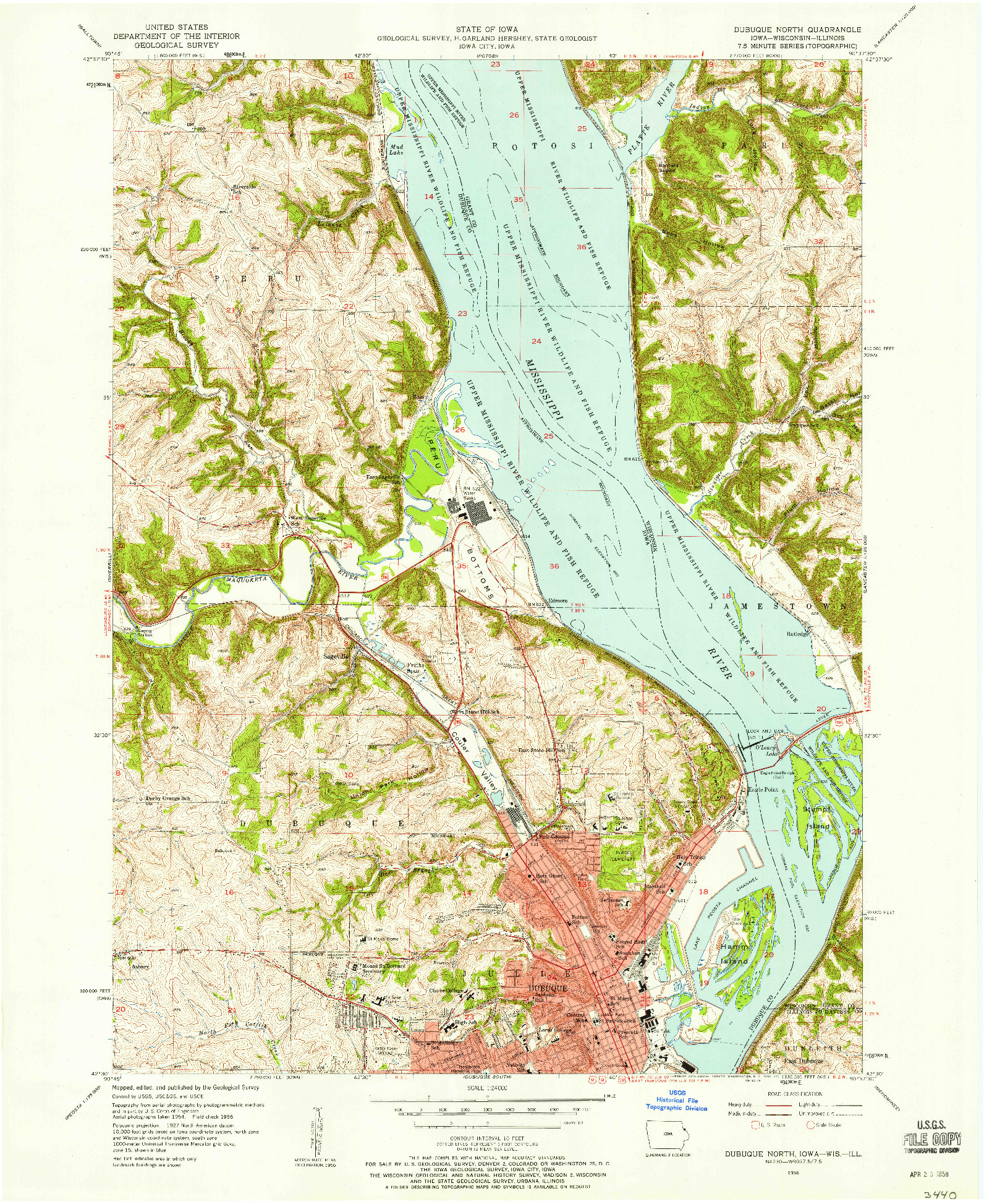 USGS 1:24000-SCALE QUADRANGLE FOR DUBUQUE NORTH, IA 1956