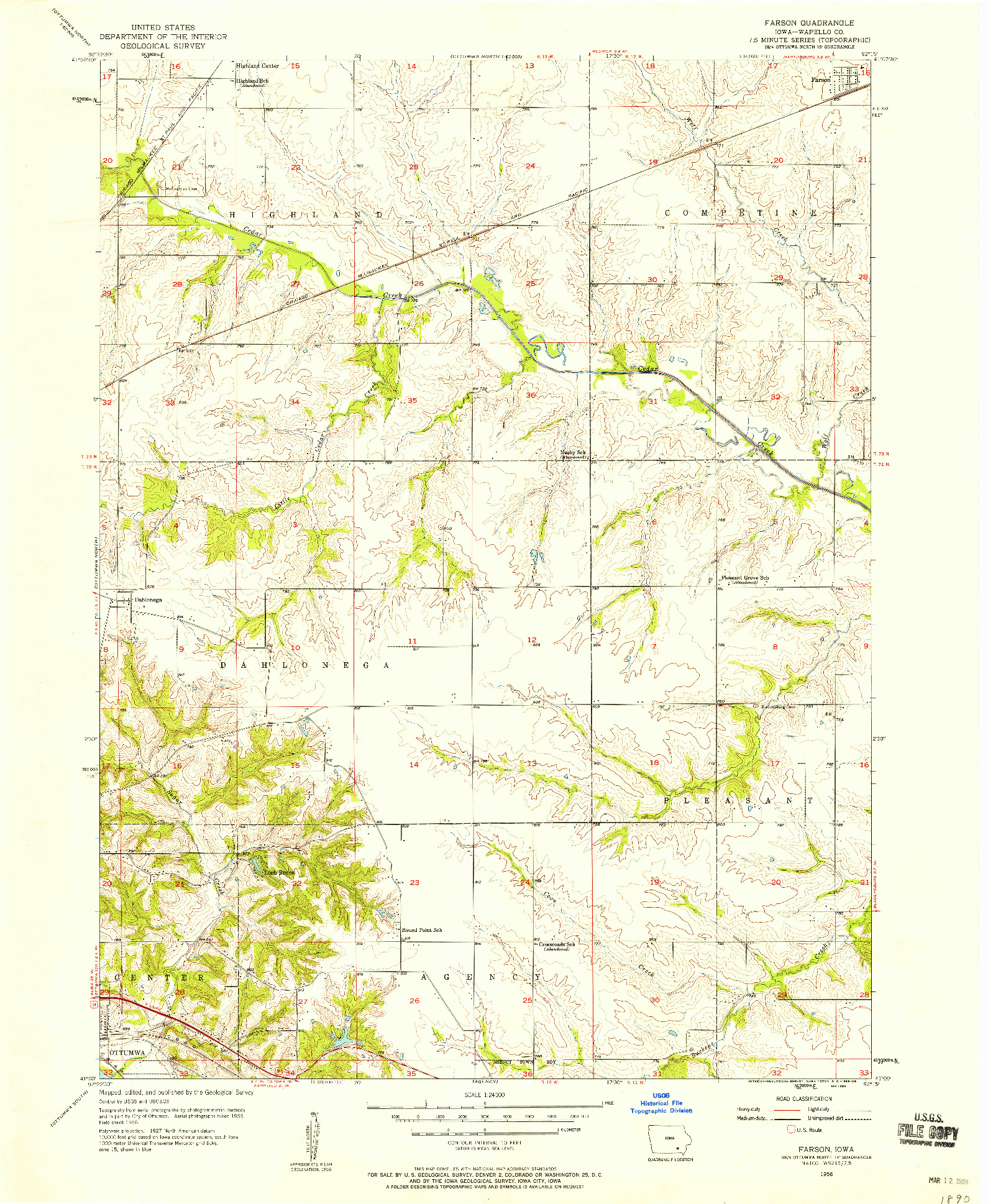 USGS 1:24000-SCALE QUADRANGLE FOR FARSON, IA 1956
