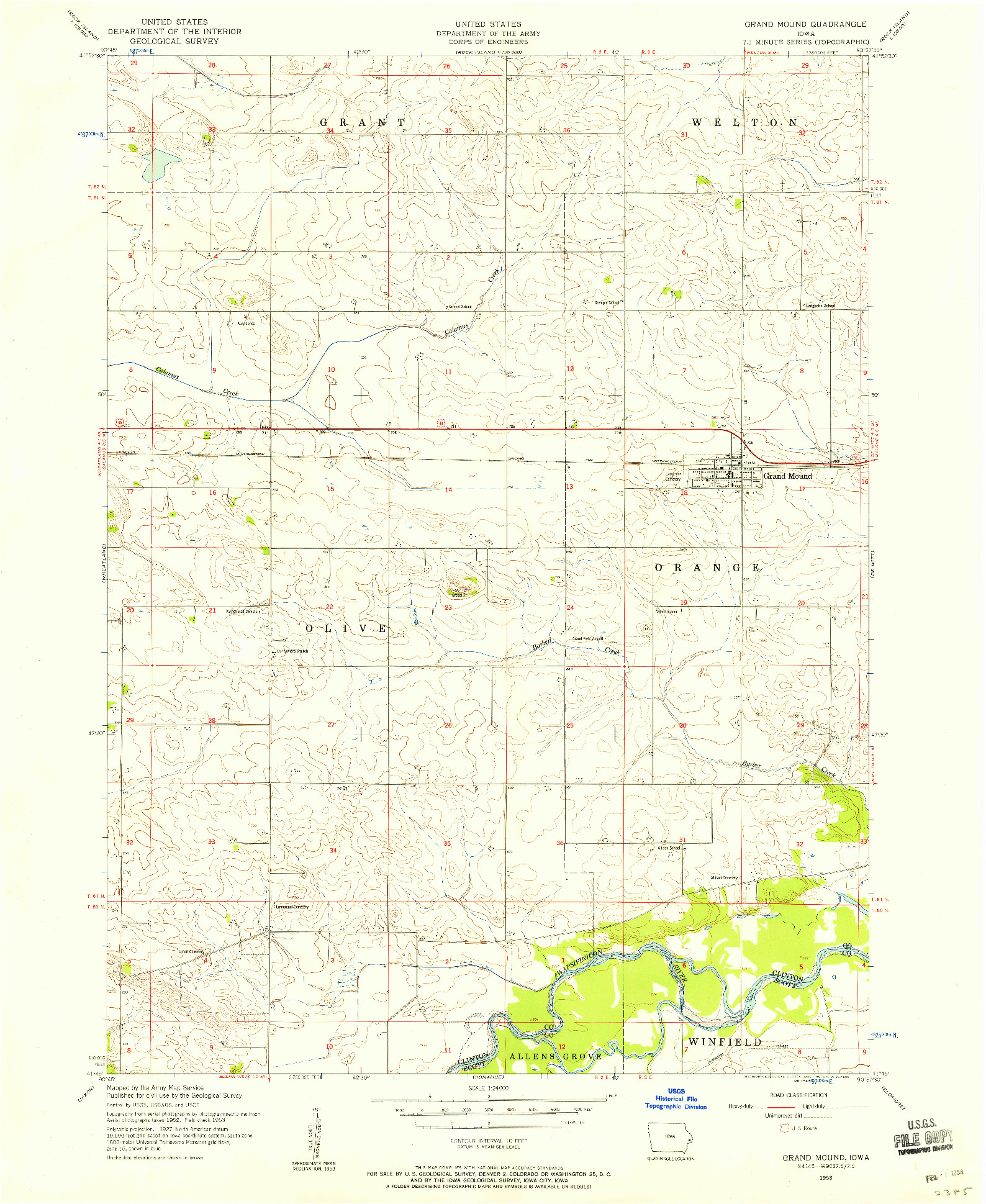 USGS 1:24000-SCALE QUADRANGLE FOR GRAND MOUND, IA 1953