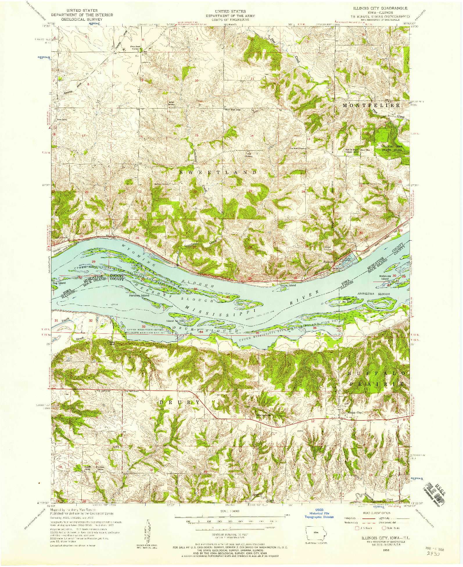 USGS 1:24000-SCALE QUADRANGLE FOR ILLINOIS CITY, IA 1953