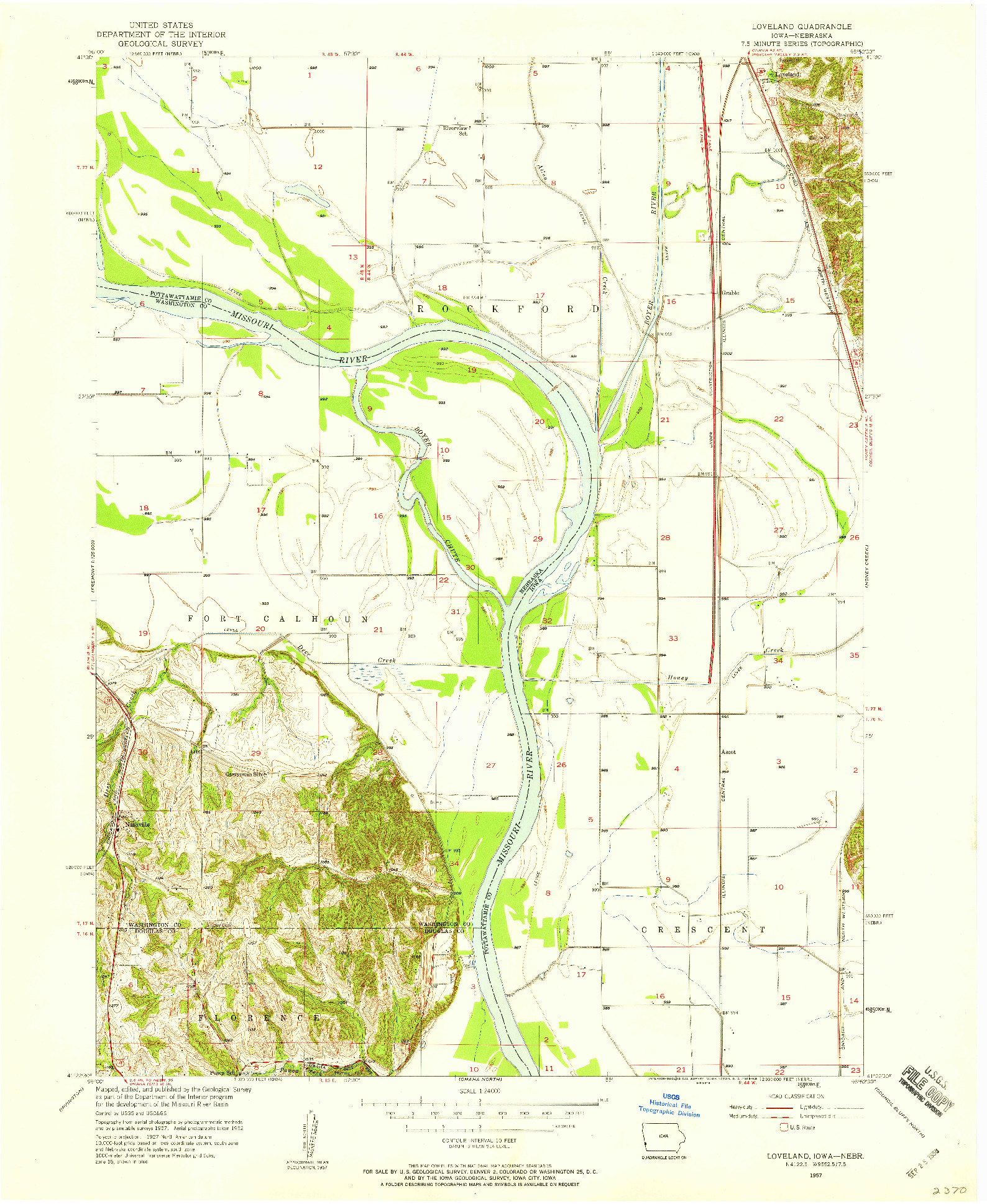 USGS 1:24000-SCALE QUADRANGLE FOR LOVELAND, IA 1957