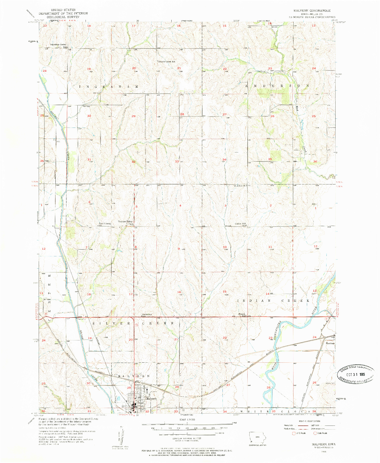 USGS 1:24000-SCALE QUADRANGLE FOR MALVERN, IA 1956