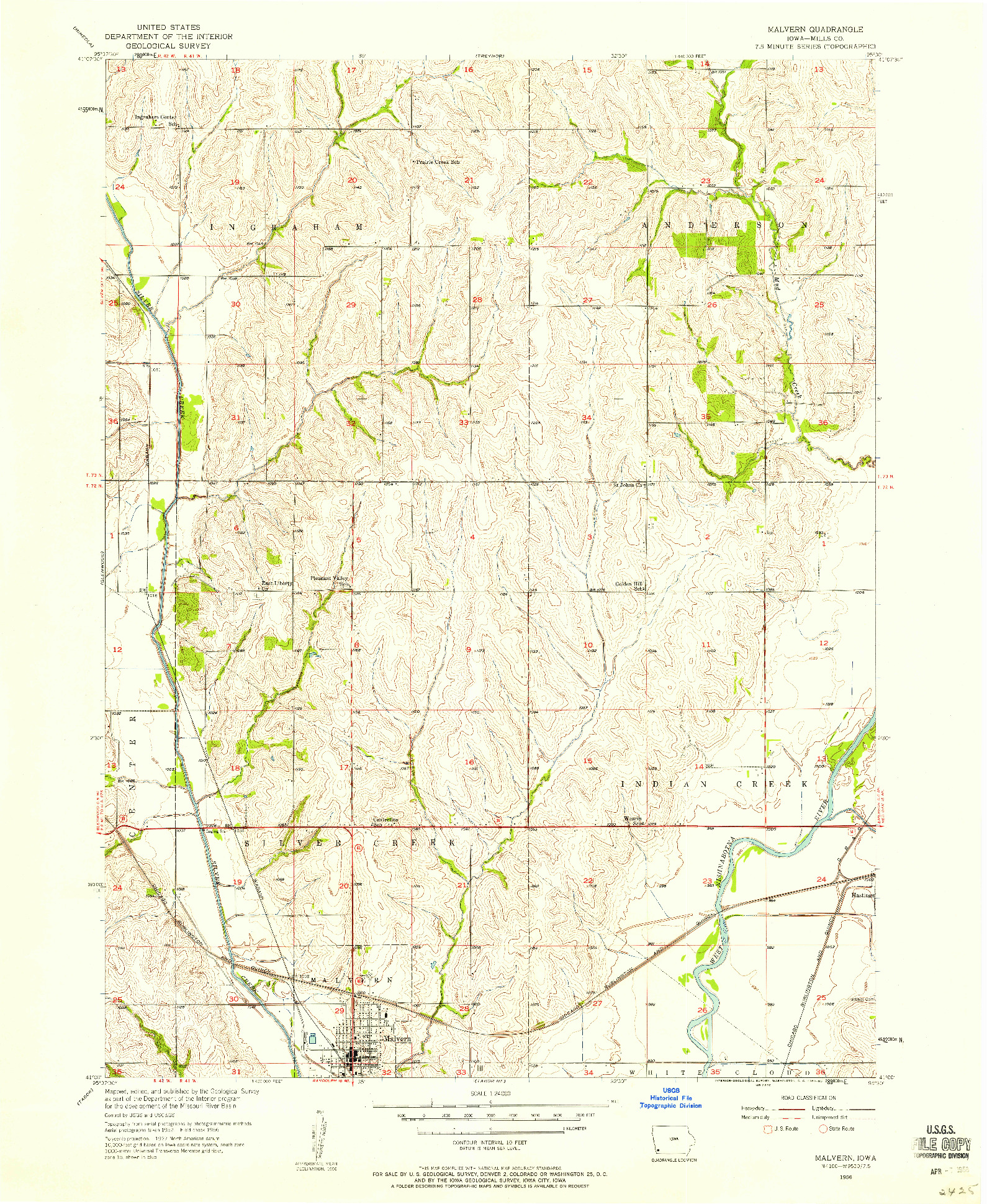 USGS 1:24000-SCALE QUADRANGLE FOR MALVERN, IA 1956