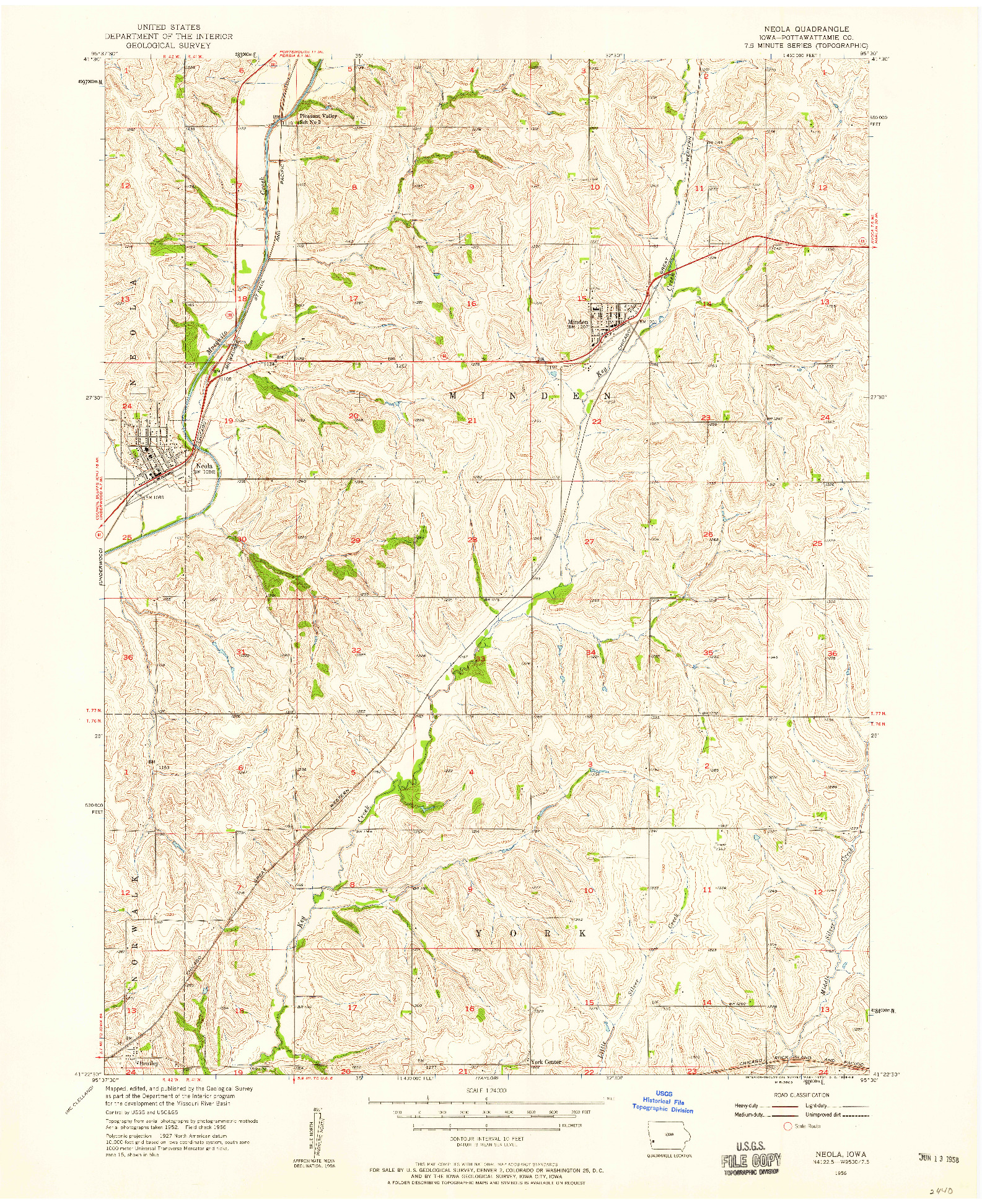 USGS 1:24000-SCALE QUADRANGLE FOR NEOLA, IA 1956