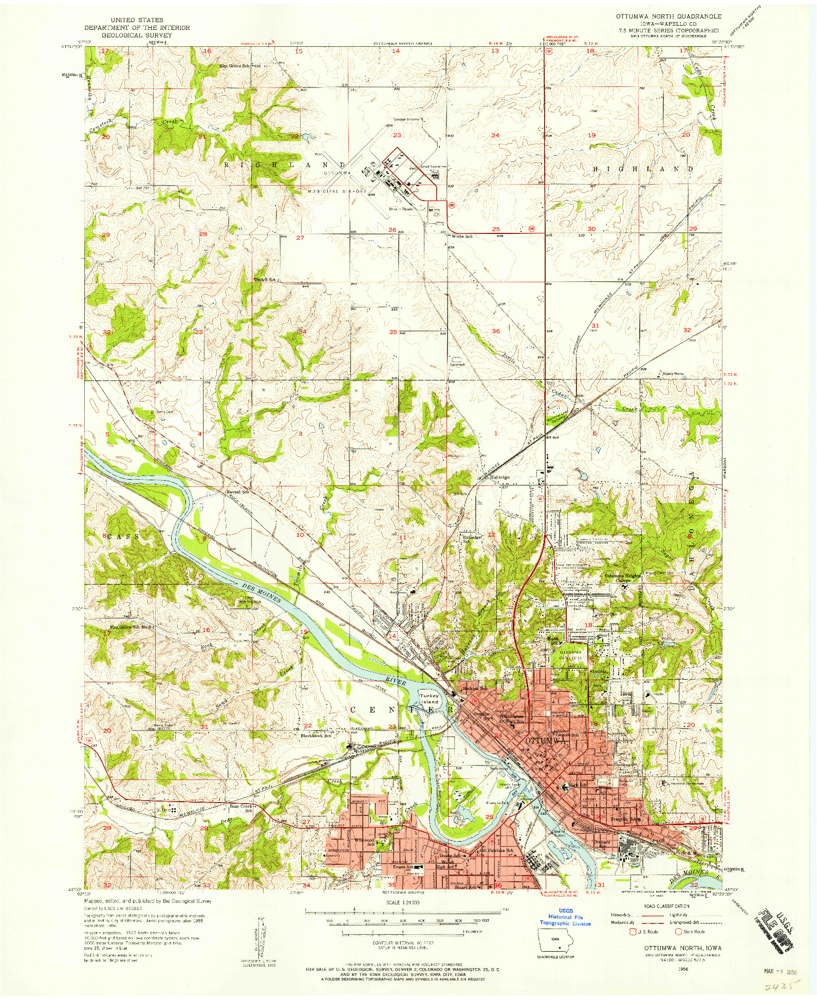 USGS 1:24000-SCALE QUADRANGLE FOR OTTUMWA NORTH, IA 1956