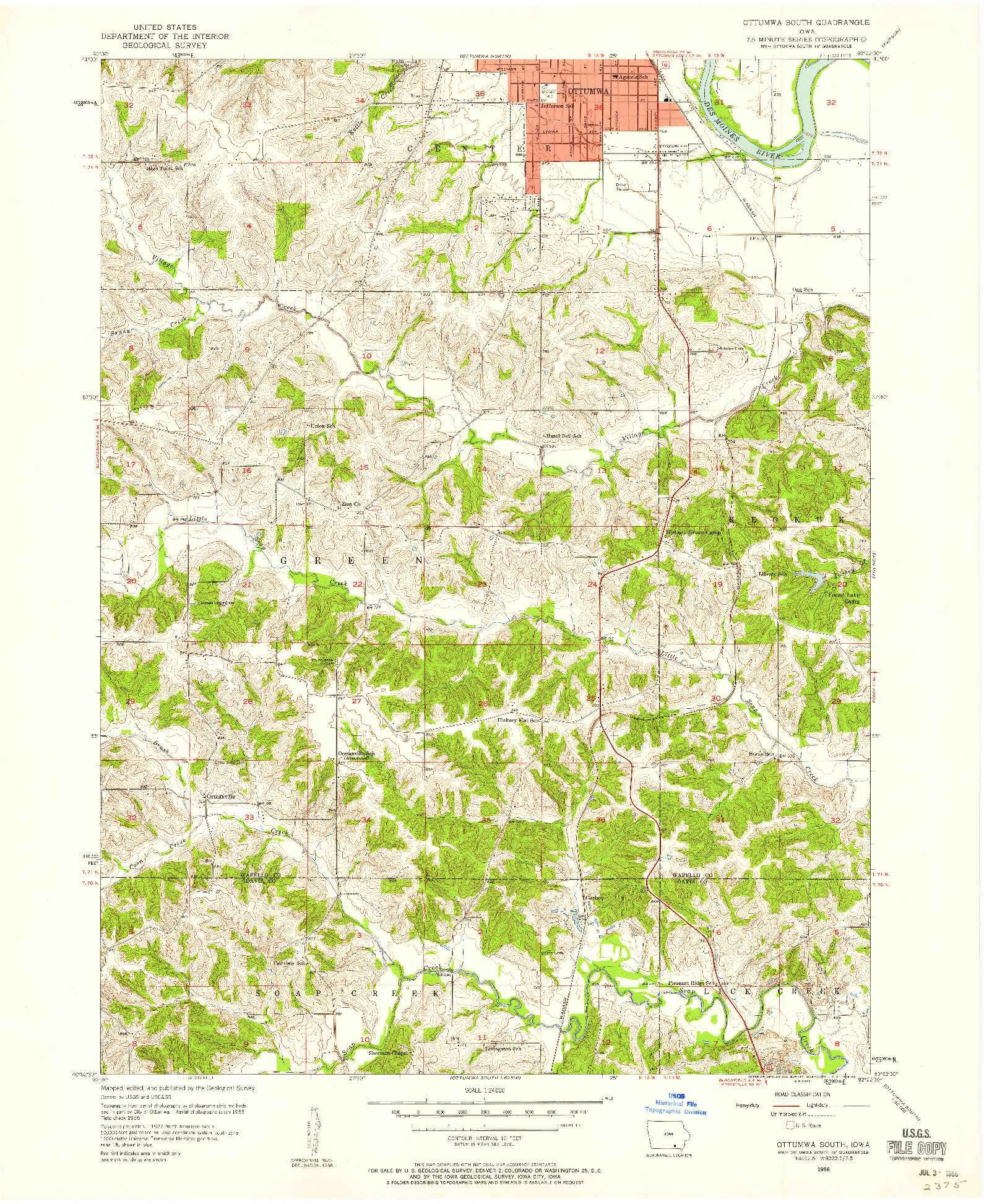 USGS 1:24000-SCALE QUADRANGLE FOR OTTUMWA SOUTH, IA 1956