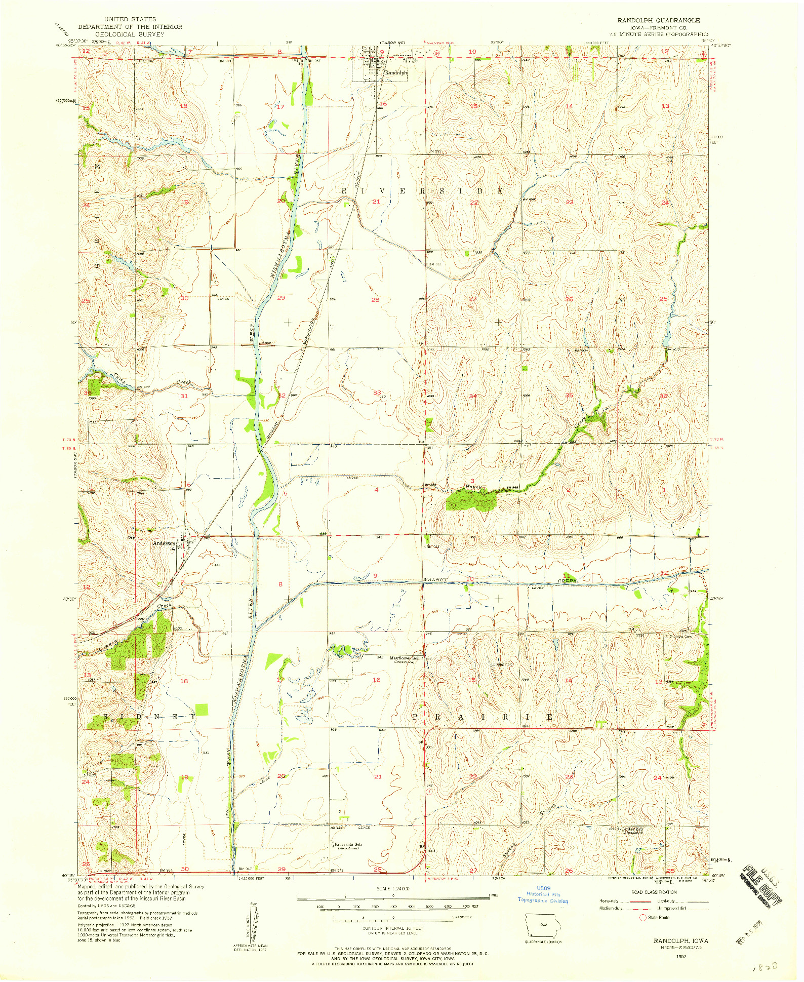 USGS 1:24000-SCALE QUADRANGLE FOR RANDOLPH, IA 1957