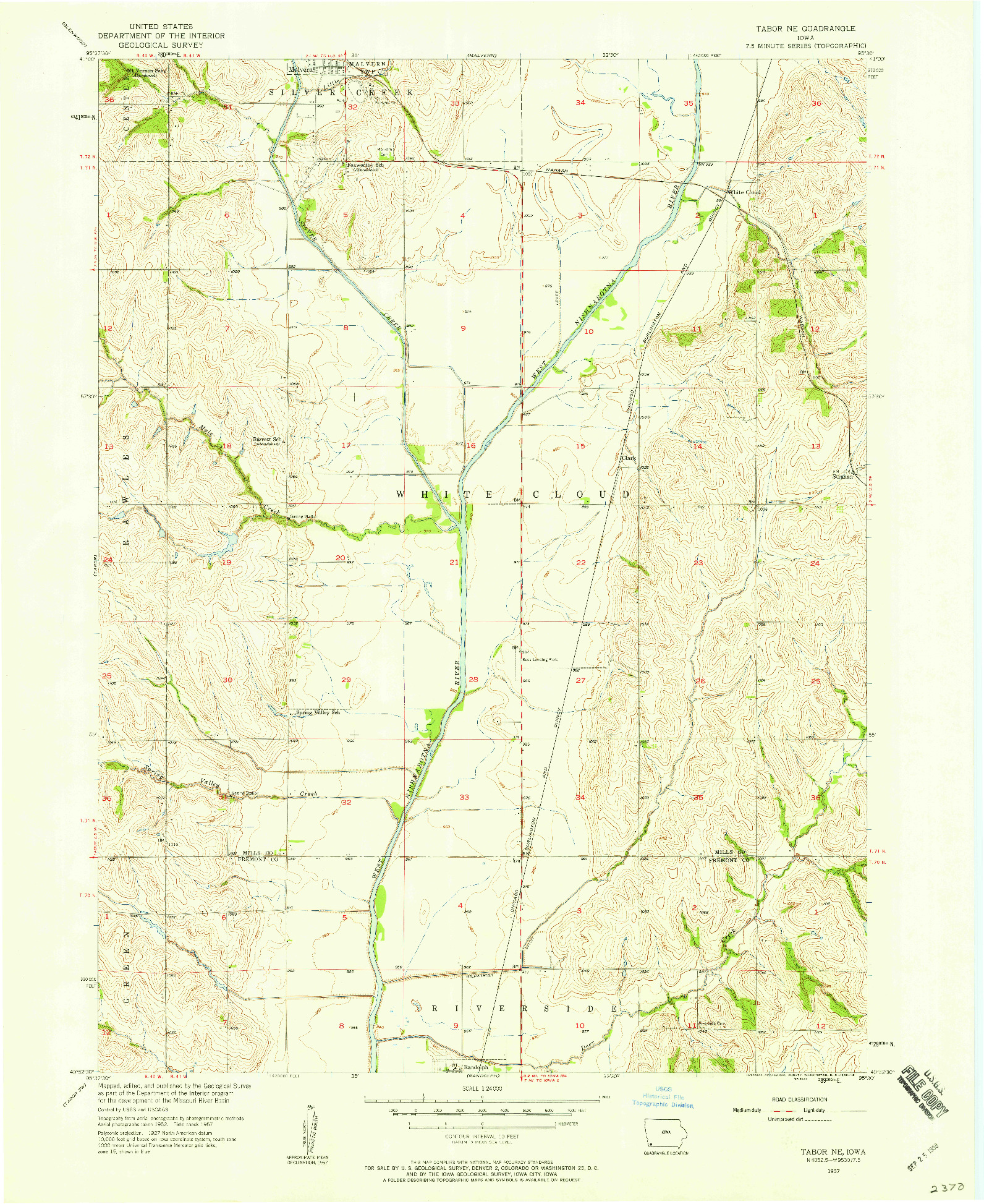 USGS 1:24000-SCALE QUADRANGLE FOR TABOR NE, IA 1957