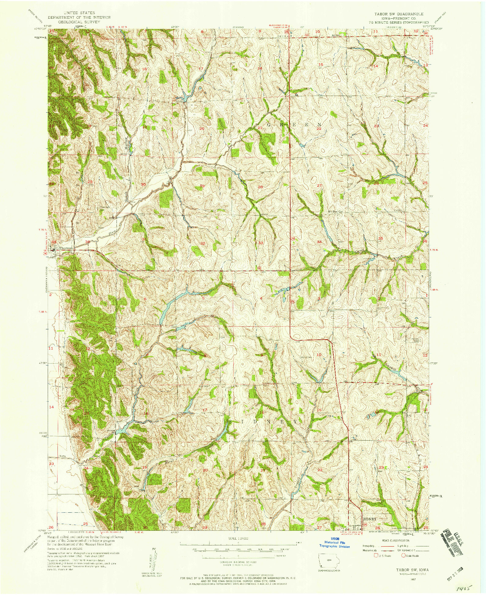 USGS 1:24000-SCALE QUADRANGLE FOR TABOR SW, IA 1957