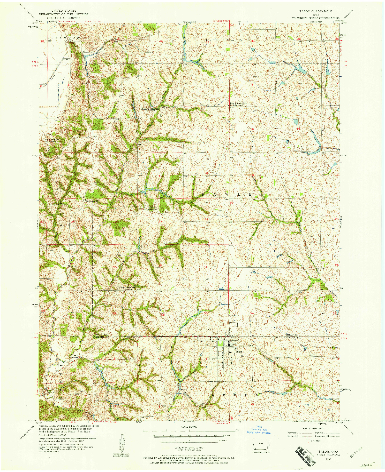 USGS 1:24000-SCALE QUADRANGLE FOR TABOR, IA 1957