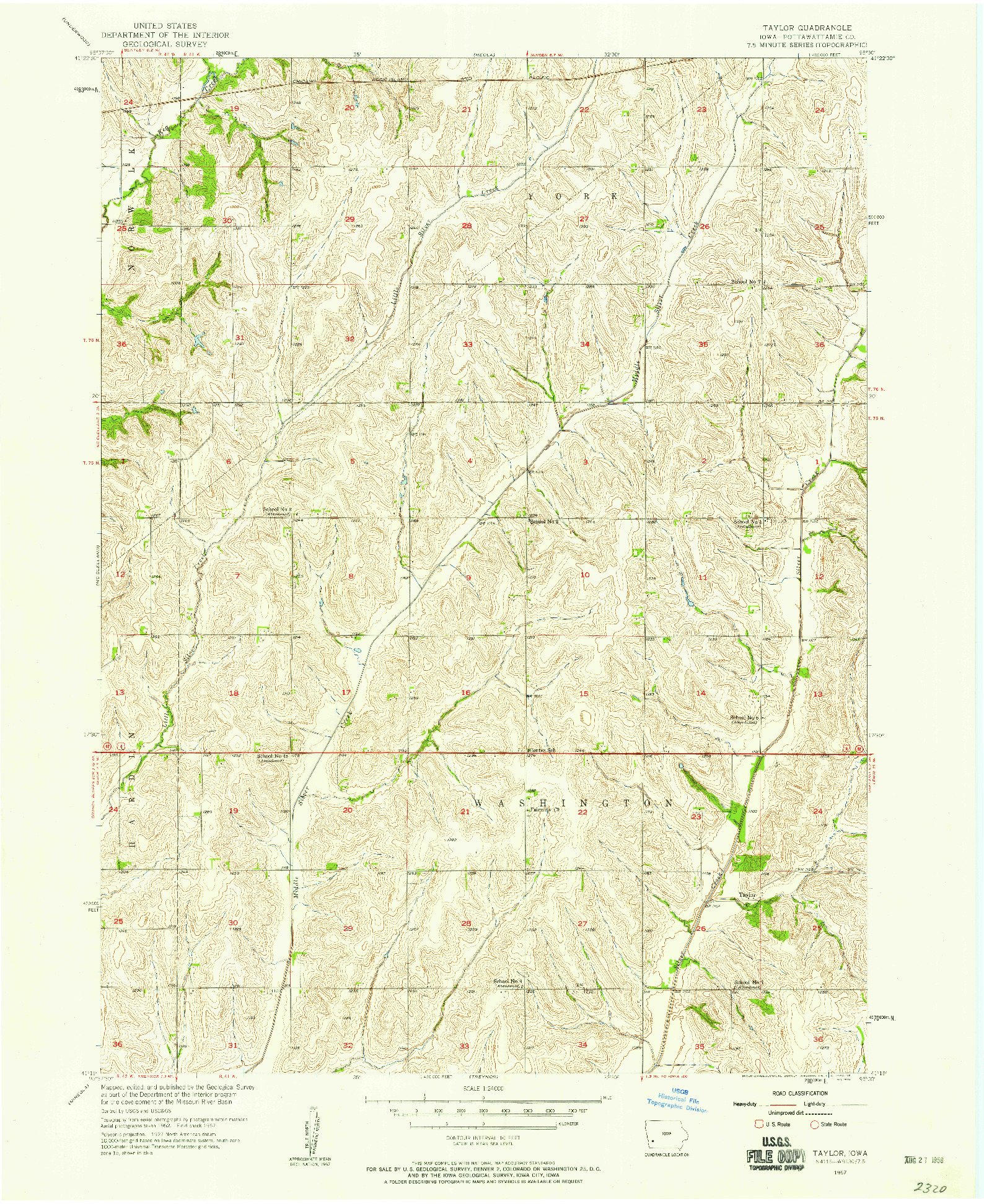 USGS 1:24000-SCALE QUADRANGLE FOR TAYLOR, IA 1957
