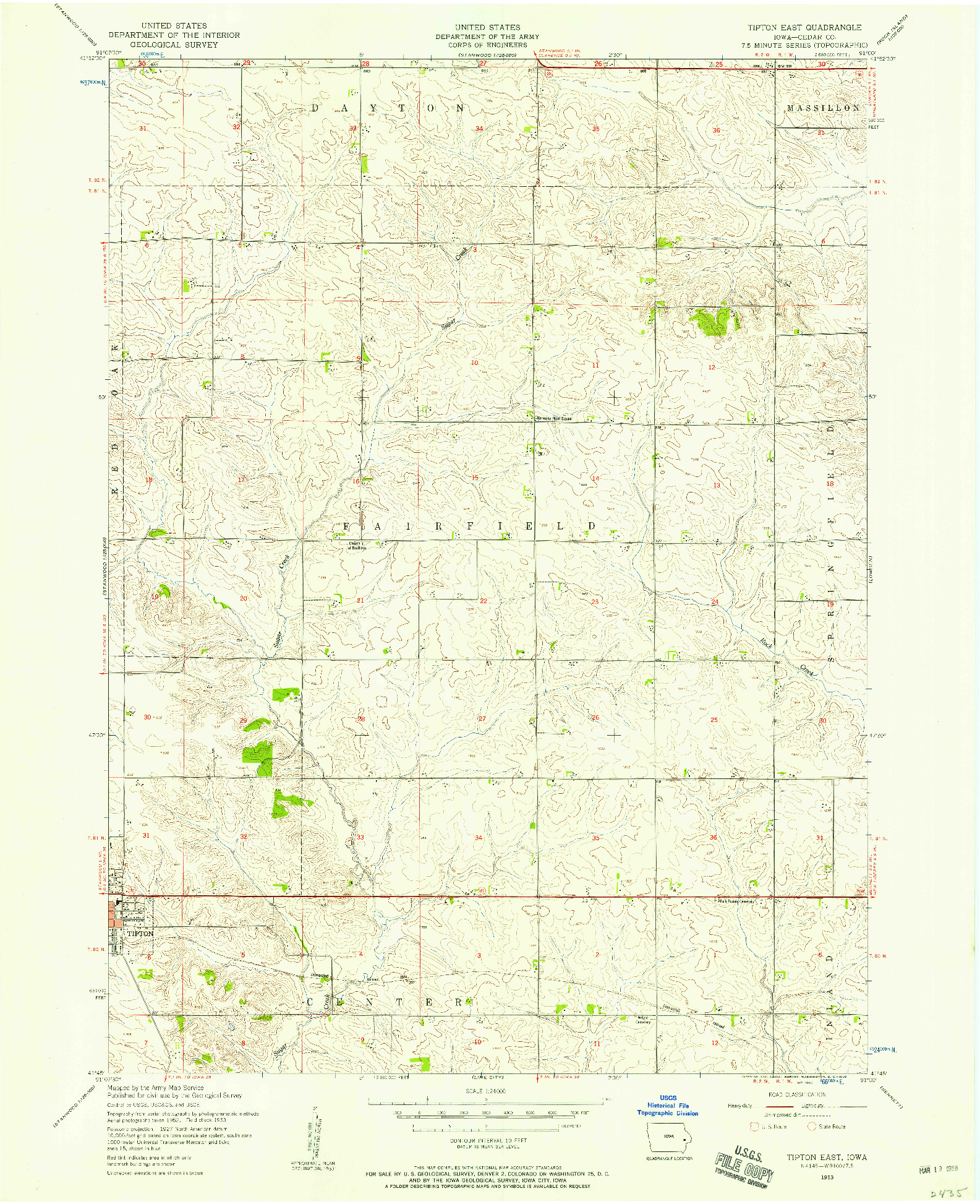 USGS 1:24000-SCALE QUADRANGLE FOR TIPTON EAST, IA 1953
