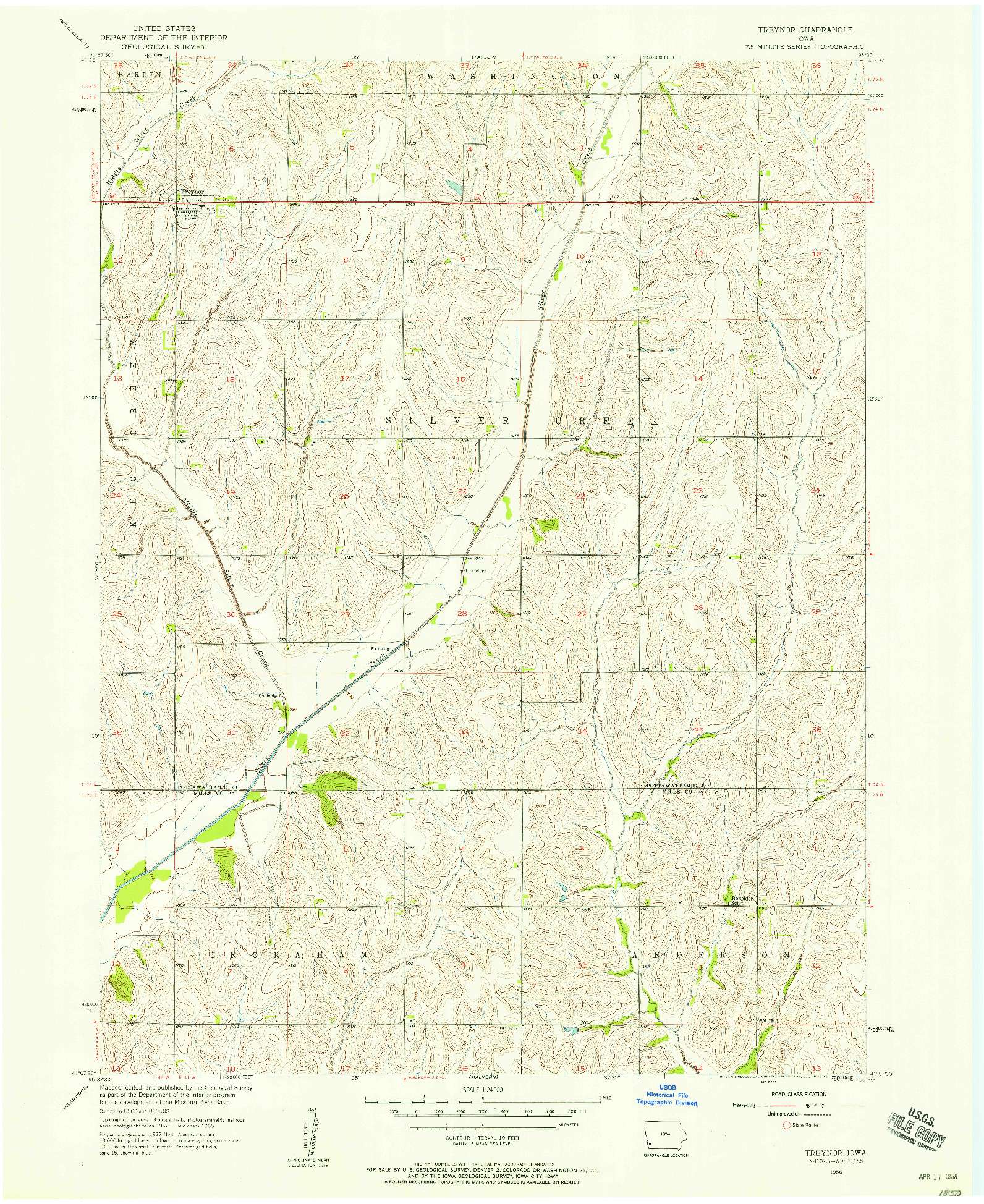 USGS 1:24000-SCALE QUADRANGLE FOR TREYNOR, IA 1956