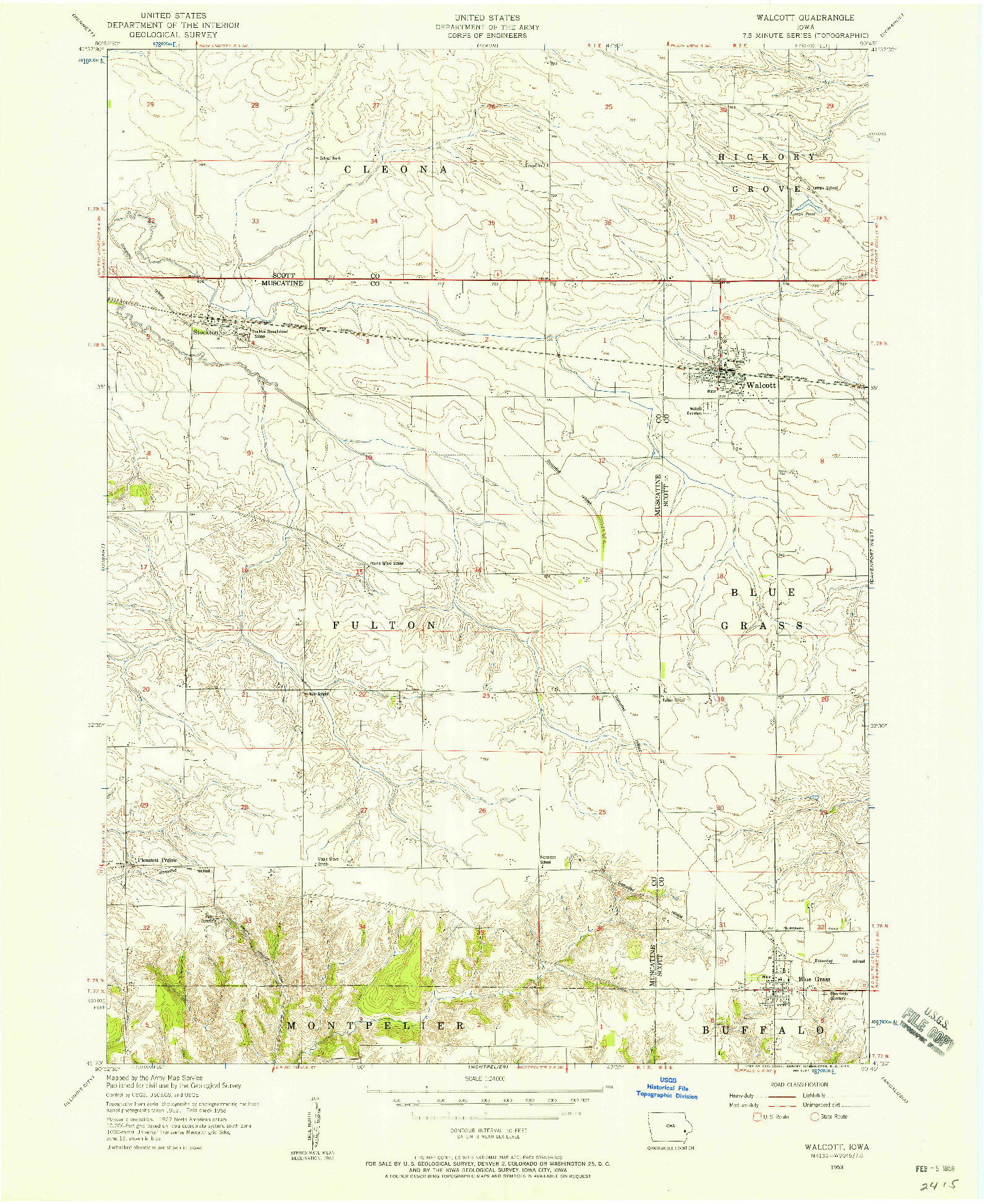 USGS 1:24000-SCALE QUADRANGLE FOR WALCOTT, IA 1953