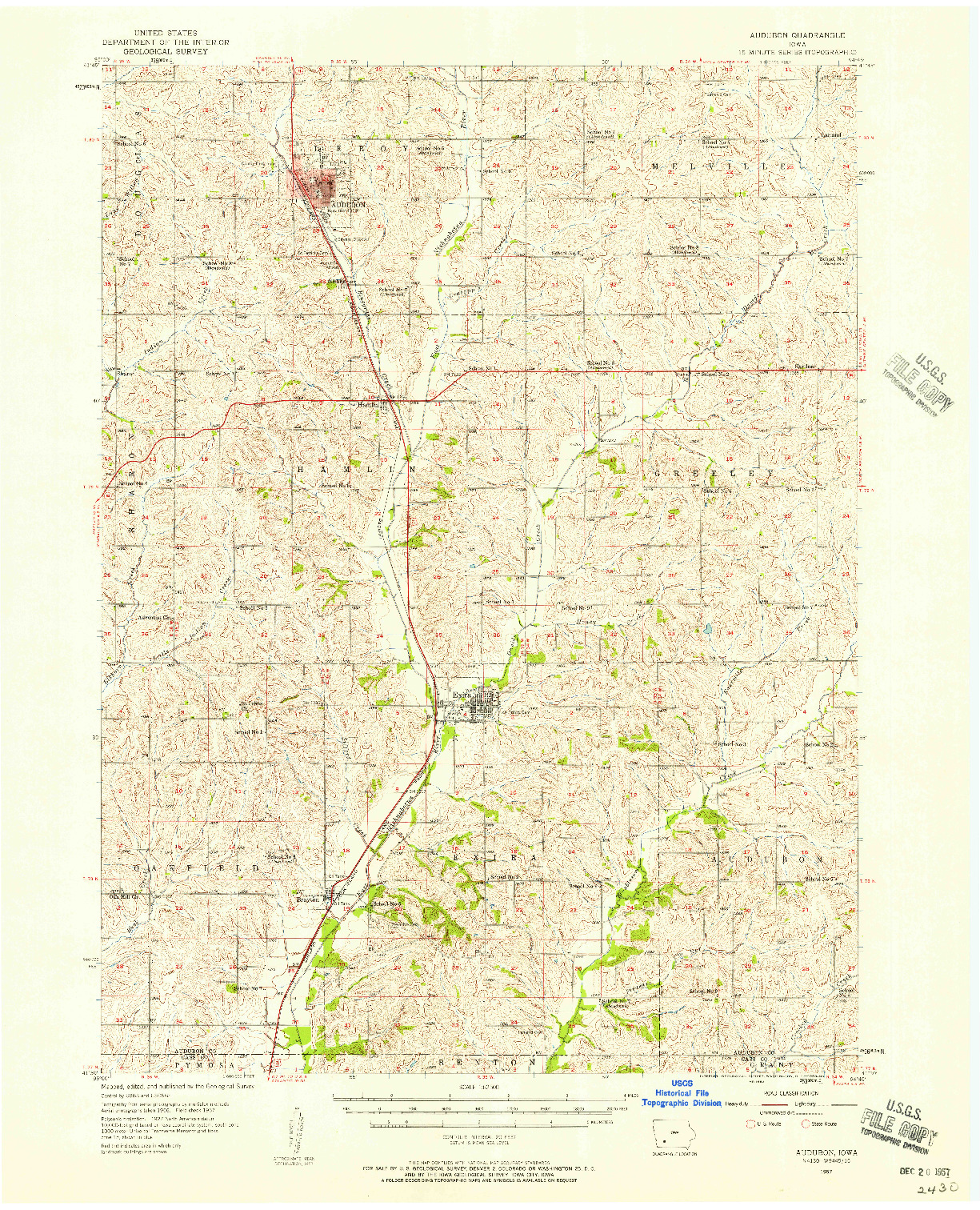 USGS 1:62500-SCALE QUADRANGLE FOR AUDUBON, IA 1957