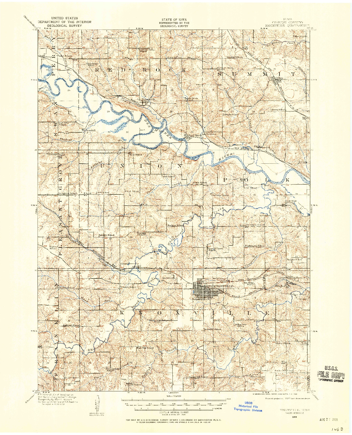 USGS 1:62500-SCALE QUADRANGLE FOR KNOXVILLE, IA 1909