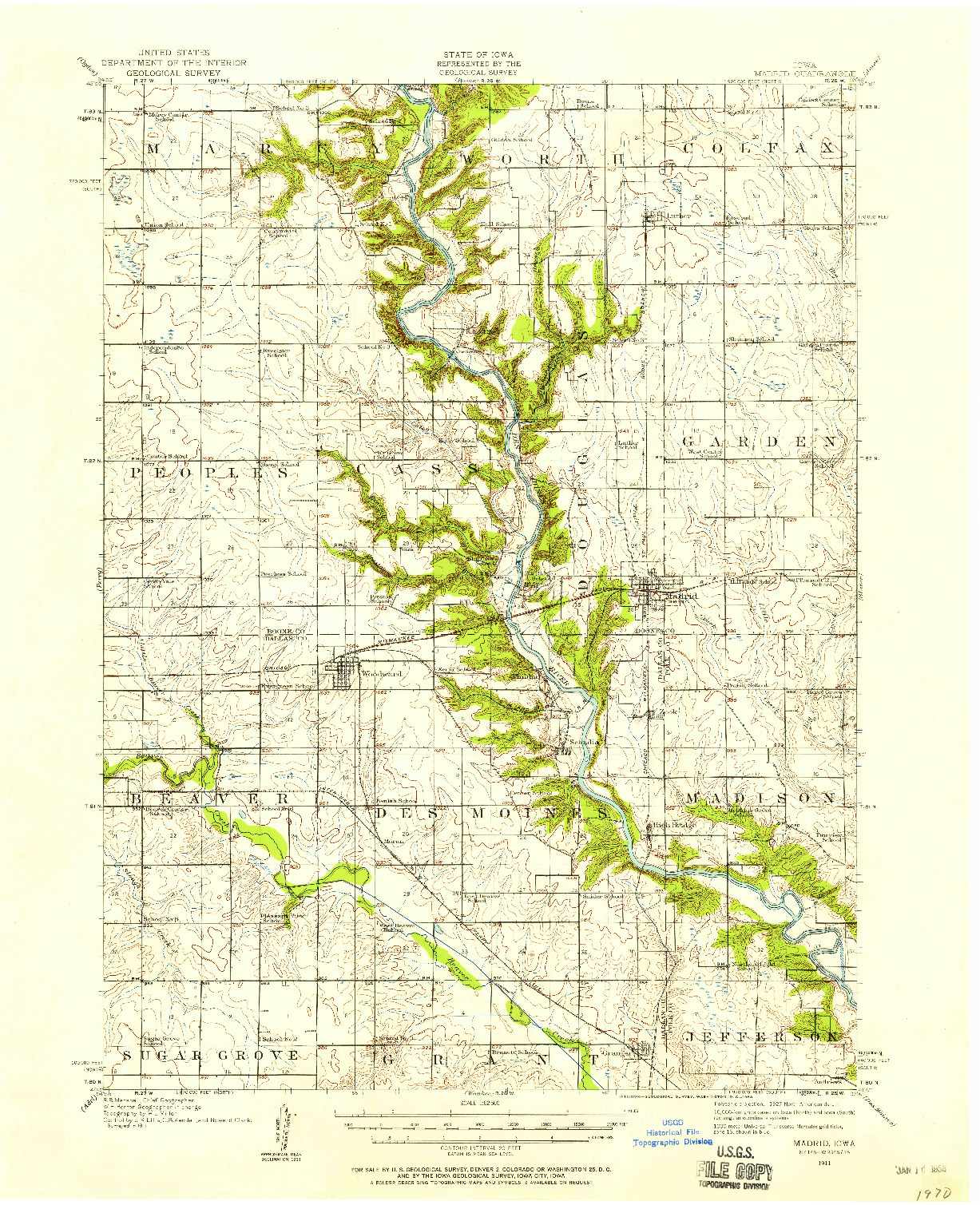 USGS 1:62500-SCALE QUADRANGLE FOR MADRID, IA 1911