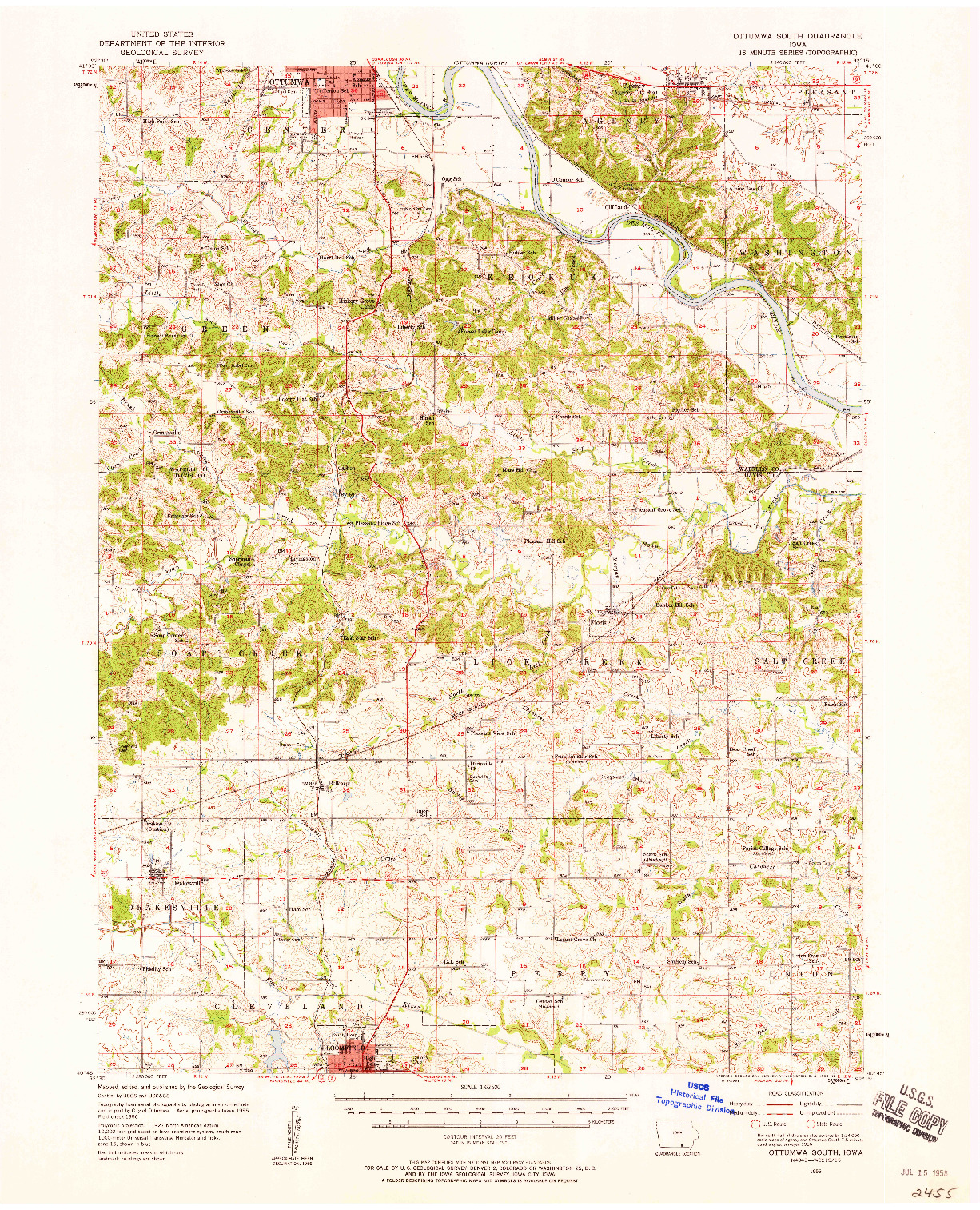USGS 1:62500-SCALE QUADRANGLE FOR OTTUMWA SOUTH, IA 1956