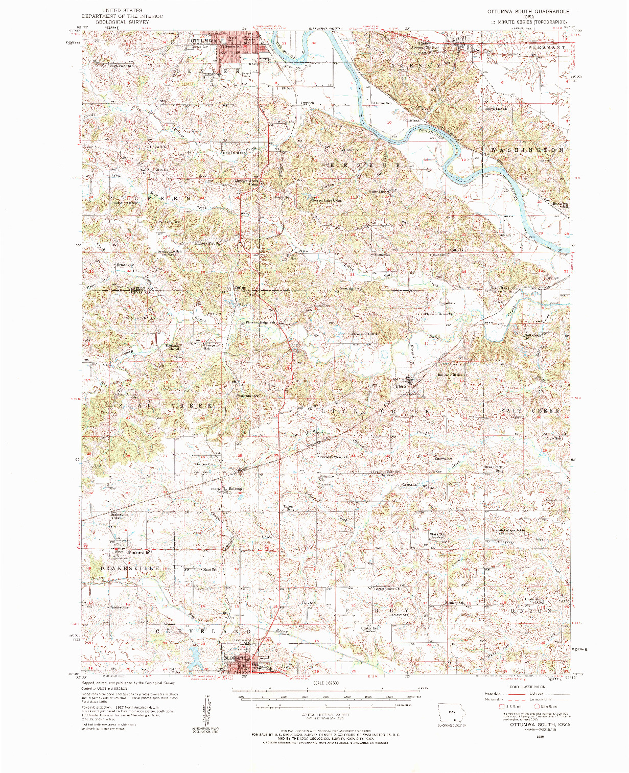 USGS 1:62500-SCALE QUADRANGLE FOR OTTUMWA SOUTH, IA 1956