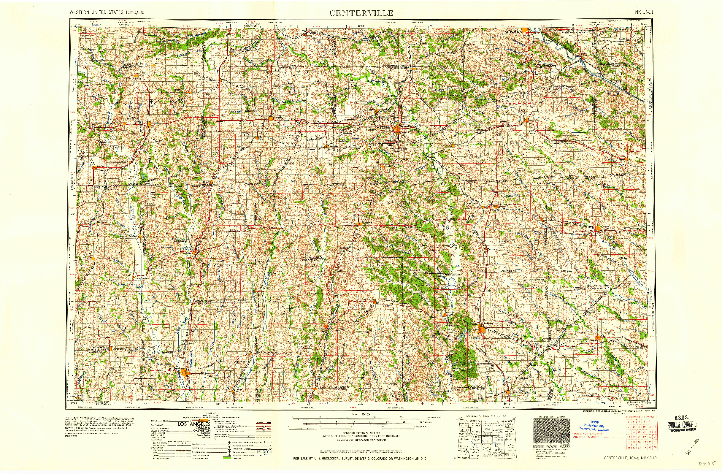 USGS 1:250000-SCALE QUADRANGLE FOR CENTERVILLE, IA 1958