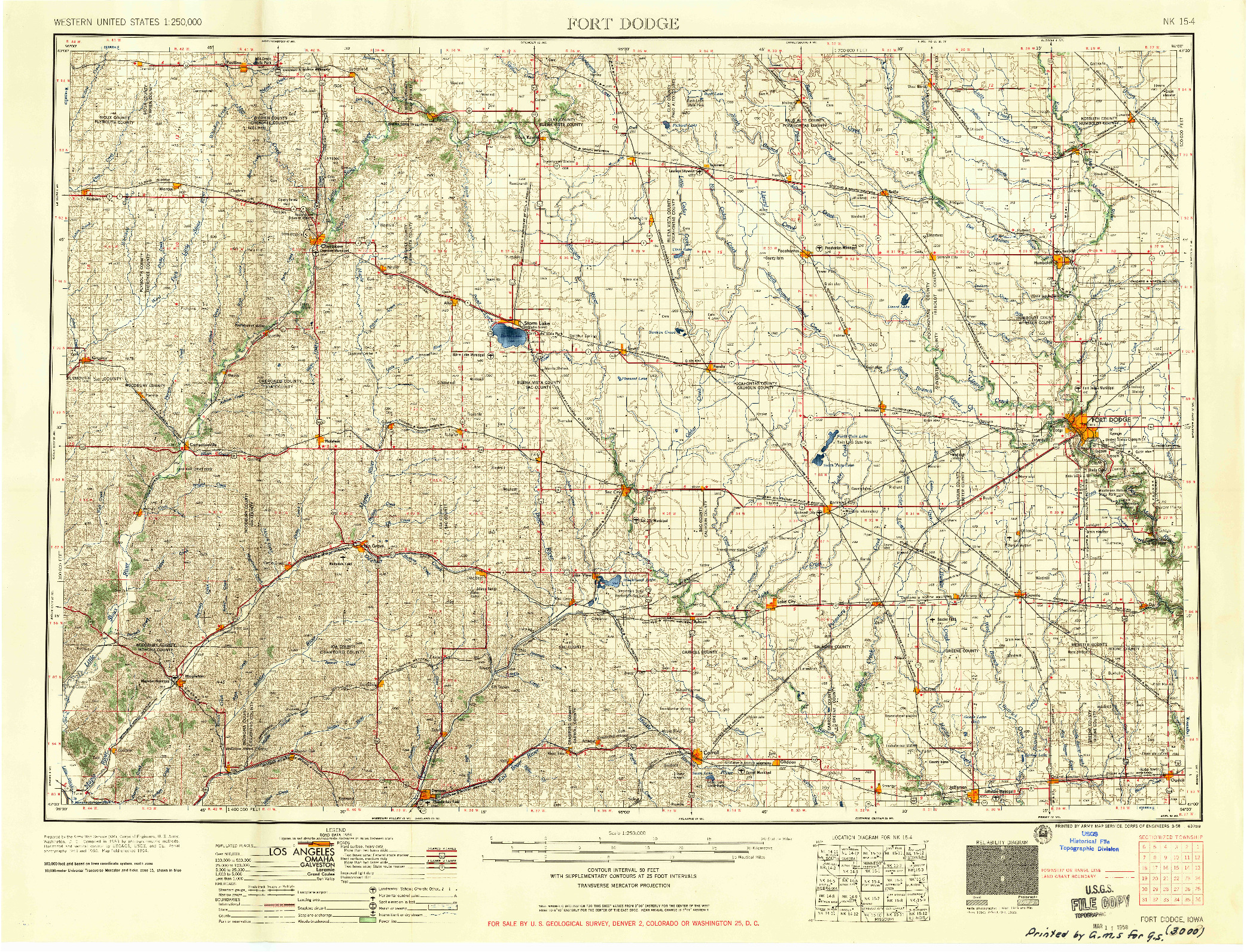 USGS 1:250000-SCALE QUADRANGLE FOR FORT DODGE, IA 1958