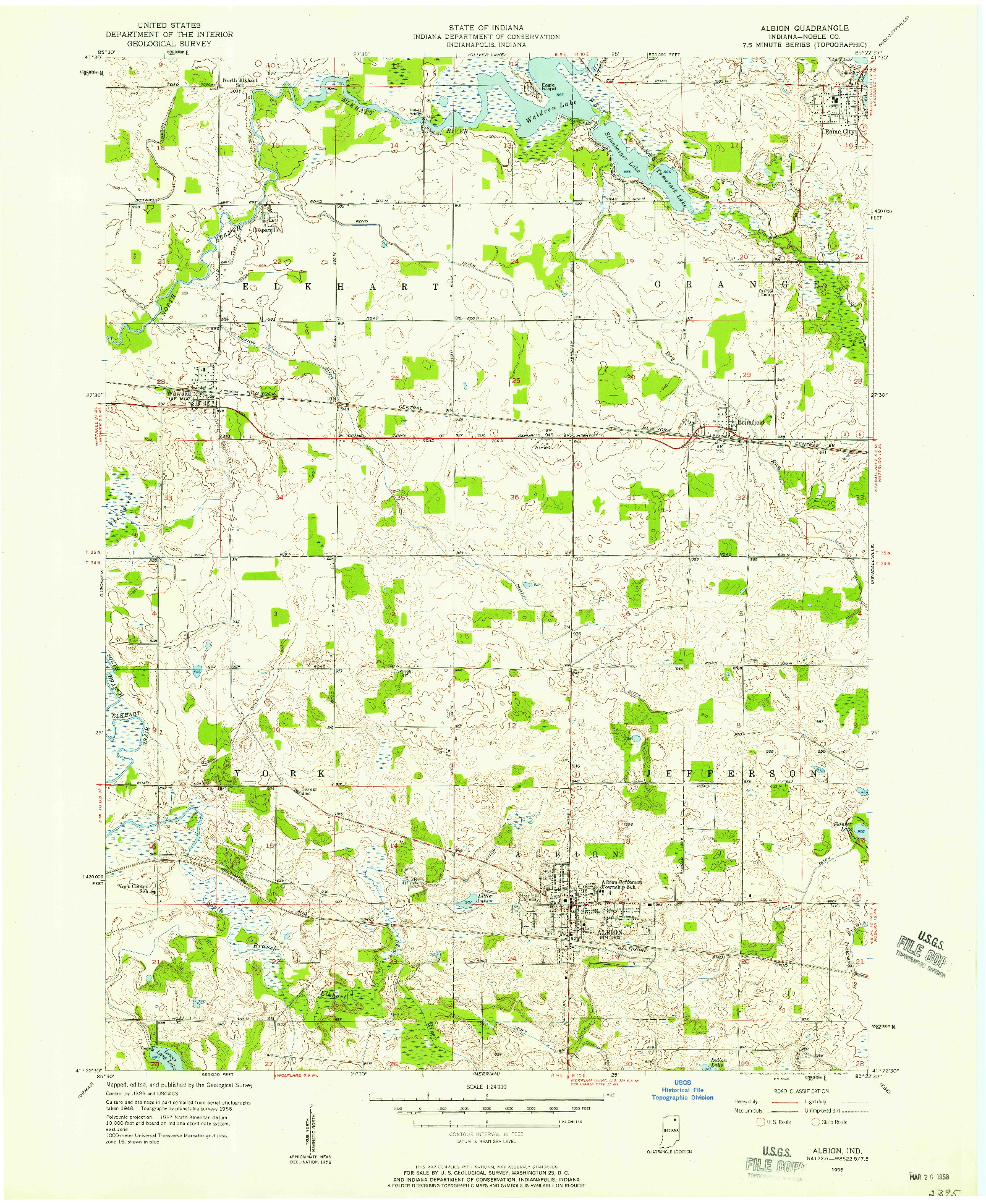 USGS 1:24000-SCALE QUADRANGLE FOR ALBION, IN 1956