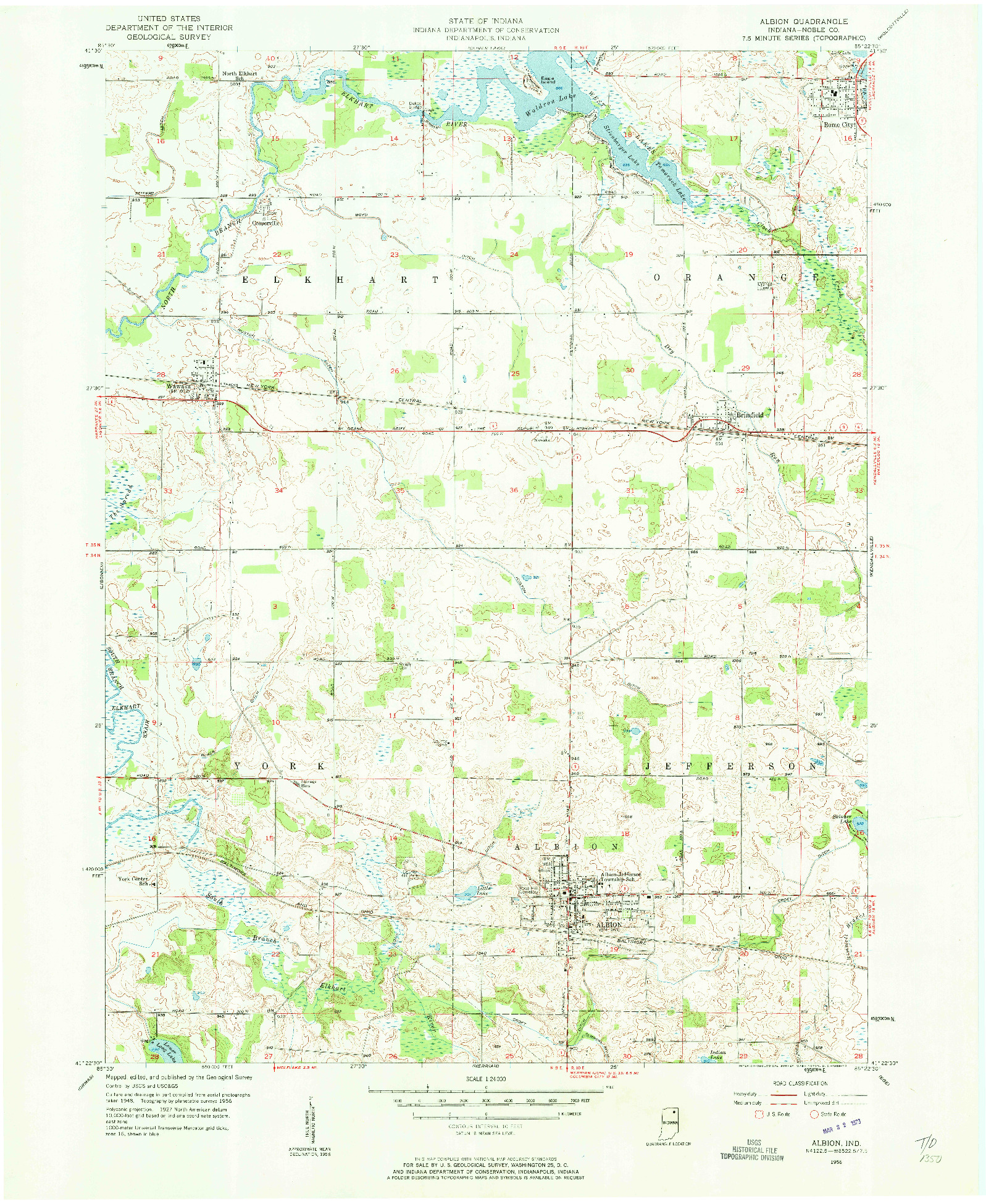 USGS 1:24000-SCALE QUADRANGLE FOR ALBION, IN 1956